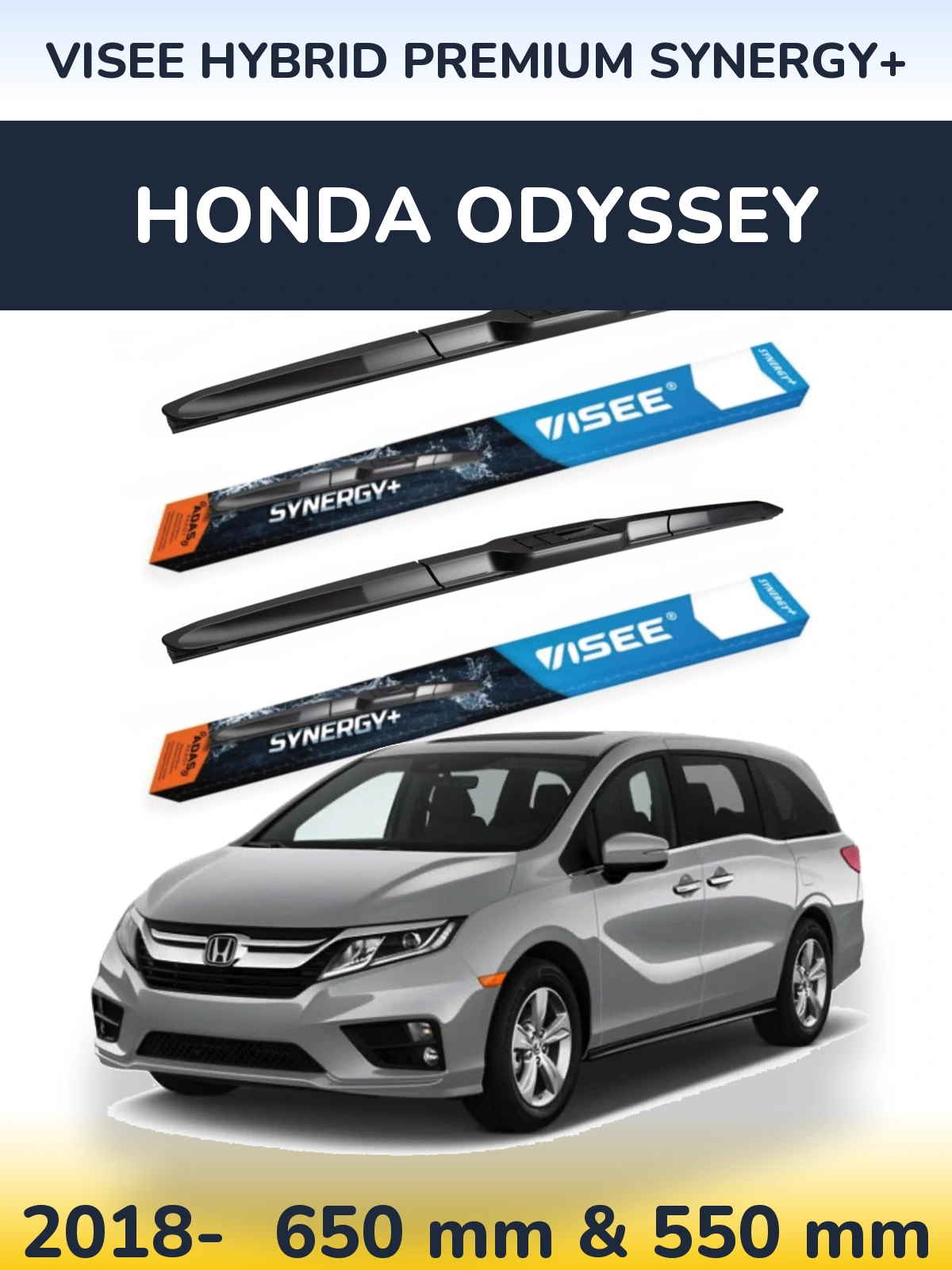Front wiper blade set VISEE HYBRID PREMIUM SYNERGY+ 650 & 550 мм for Honda Odyssey 2018-2026
