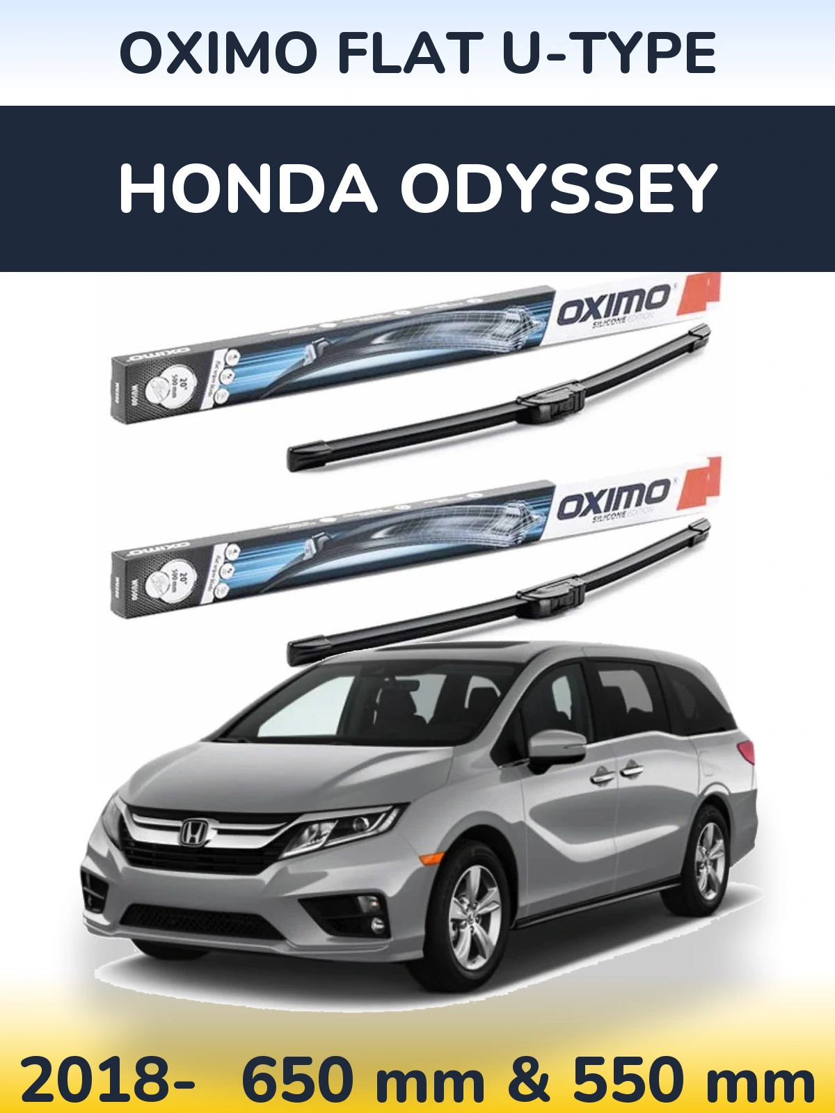 Front wiper blade set Oximo Flat U-type 650 & 550 мм for Honda Odyssey 2018-2026