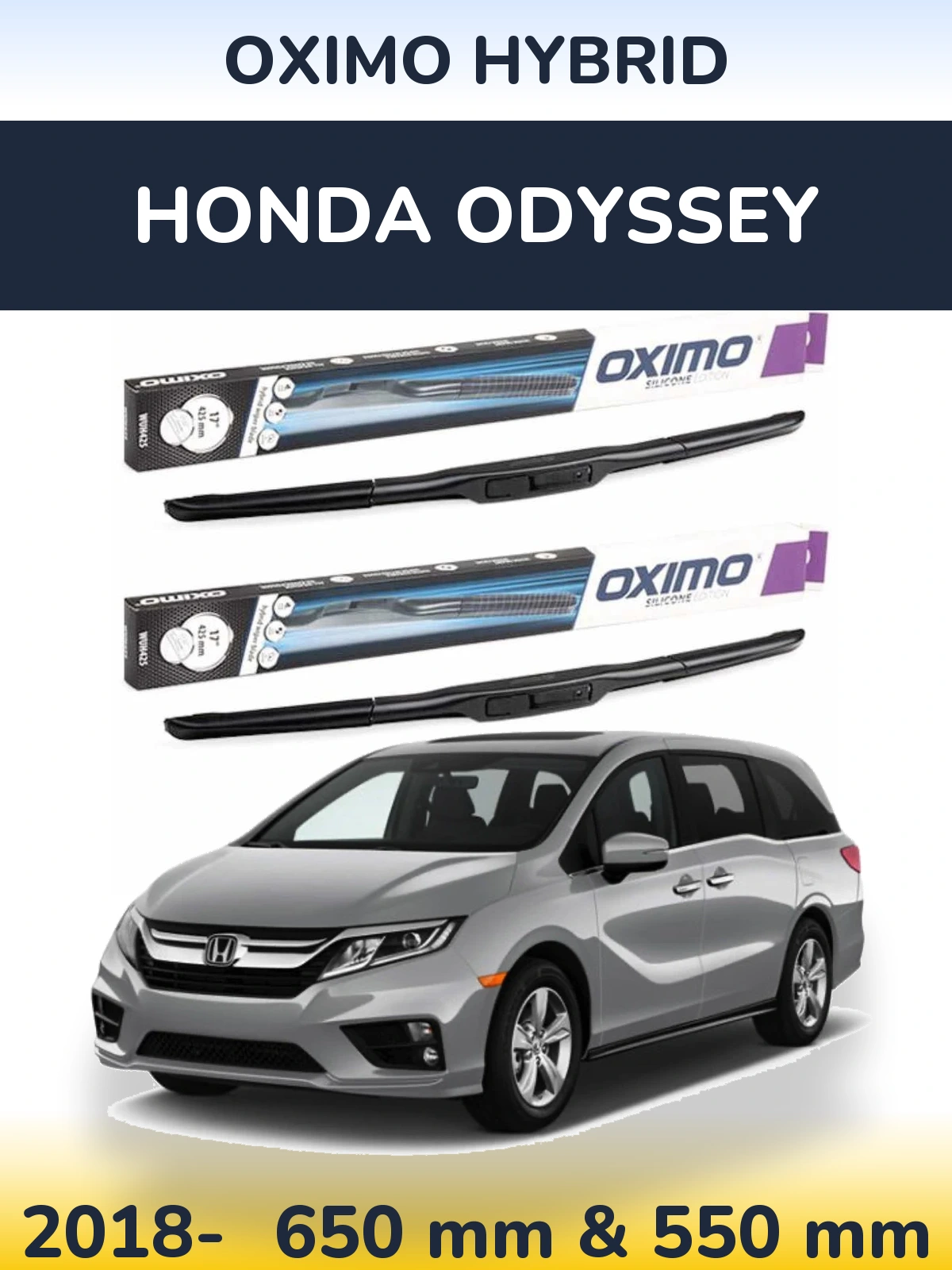 Front wiper blade set Oximo Hybrid 650 & 550 мм for Honda Odyssey 2018-2026