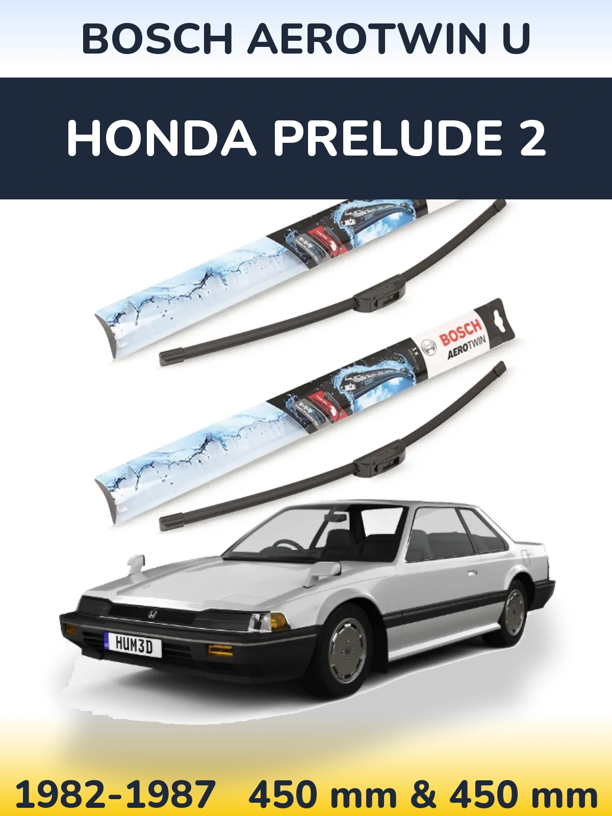 Komplet przednich wycieraczek BOSCH AeroTwin U 450 & 450 mm do Honda Prelude 2 1982-1987