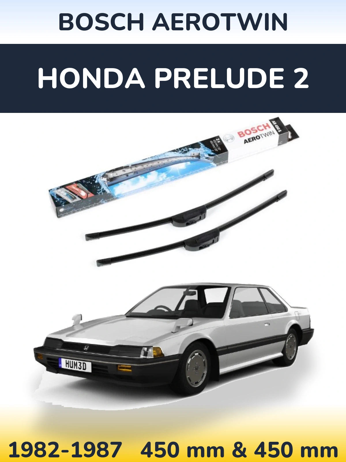 Front wiper blade set BOSCH AeroTwin 450 & 450 mm for Honda Prelude 2 1982-1987