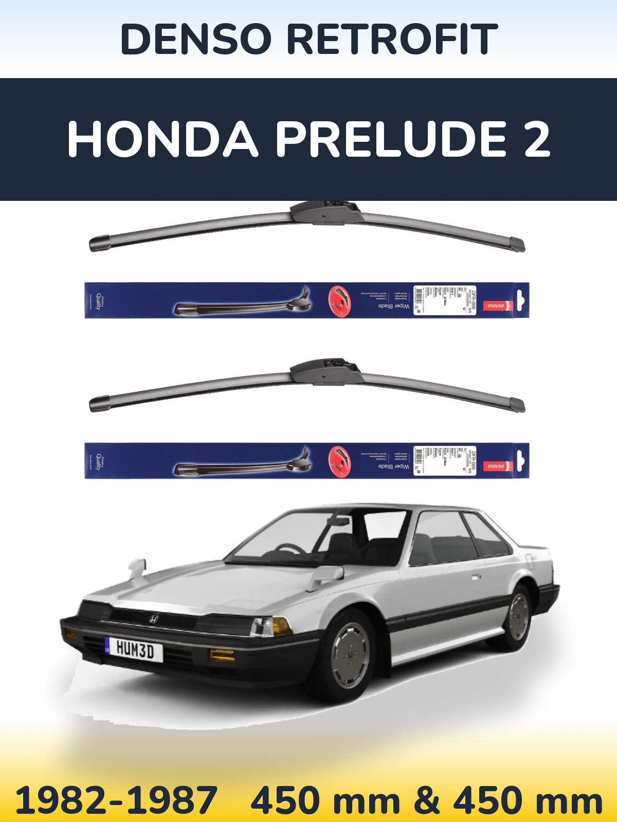Front wiper blade set Denso Retrofit 450 & 450 mm for Honda Prelude 2 1982-1987