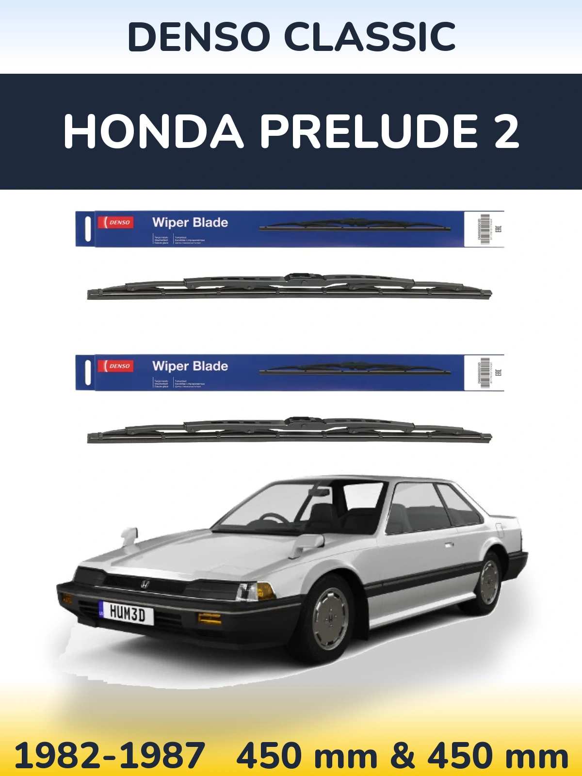 Front wiper blade set Denso Classic 450 & 450 mm for Honda Prelude 2 1982-1987