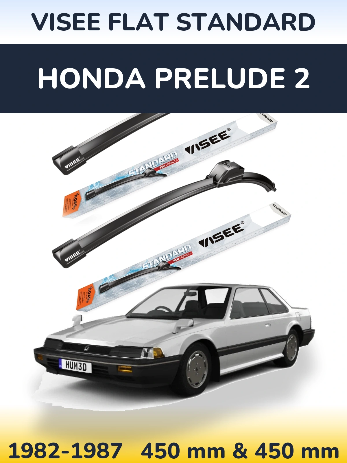 Front wiper blade set VISEE FLAT STANDARD 450 & 450 mm for Honda Prelude 2 1982-1987