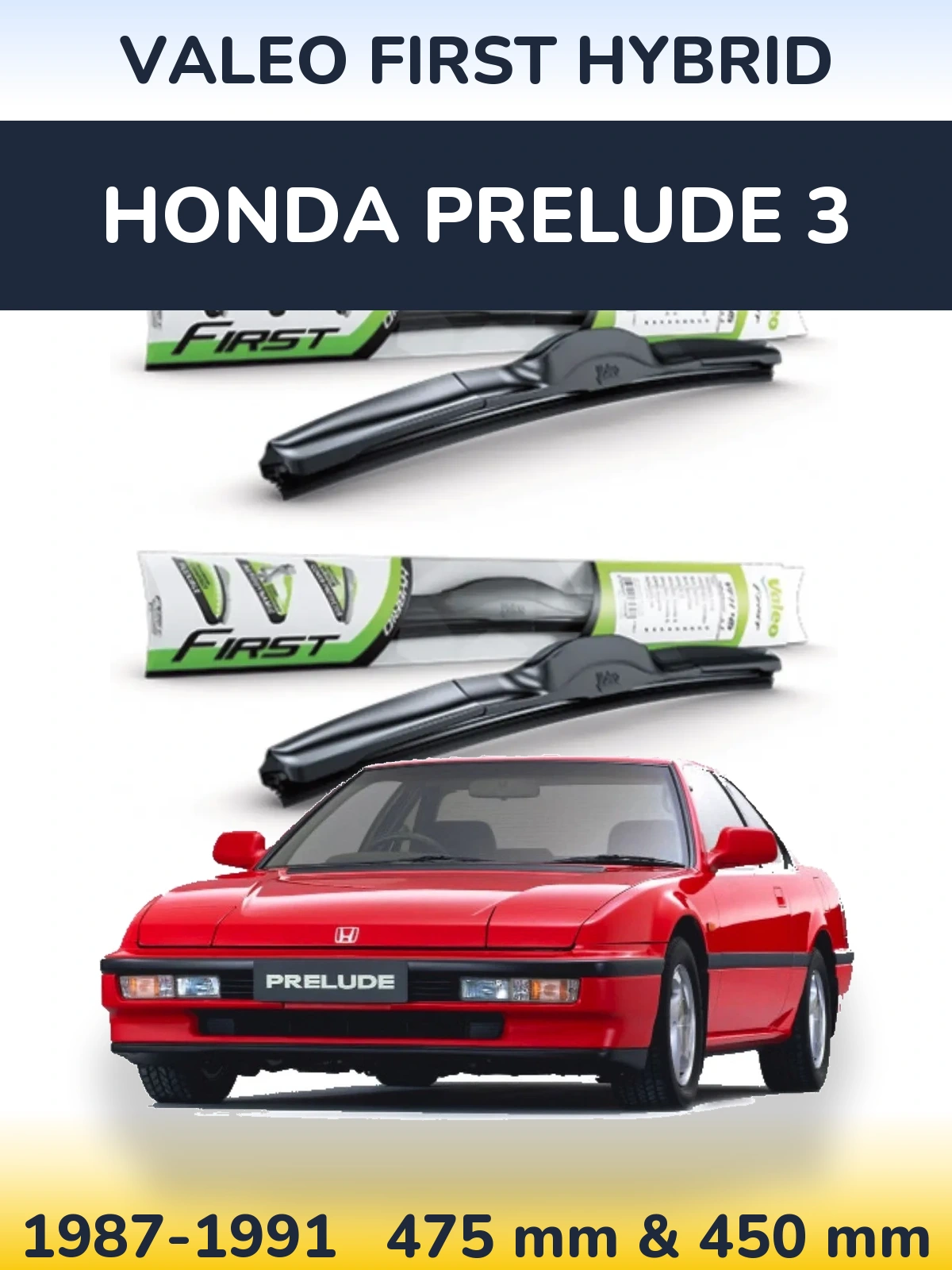Front wiper blade set Valeo First Hybrid 475 & 450 мм for Honda Prelude 3 1987-1991
