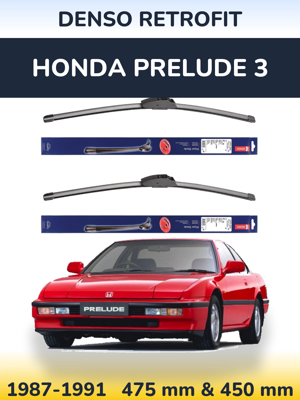 Комплект передних дворников Denso Retrofit 475 & 450 мм для Honda Prelude 3 1987-1991
