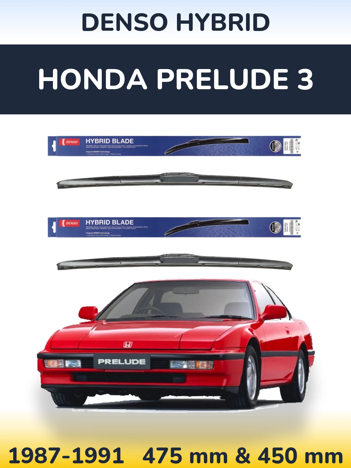 Komplet przednich wycieraczek Denso Hybrid 475 & 450 mm do Honda Prelude 3 1987-1991