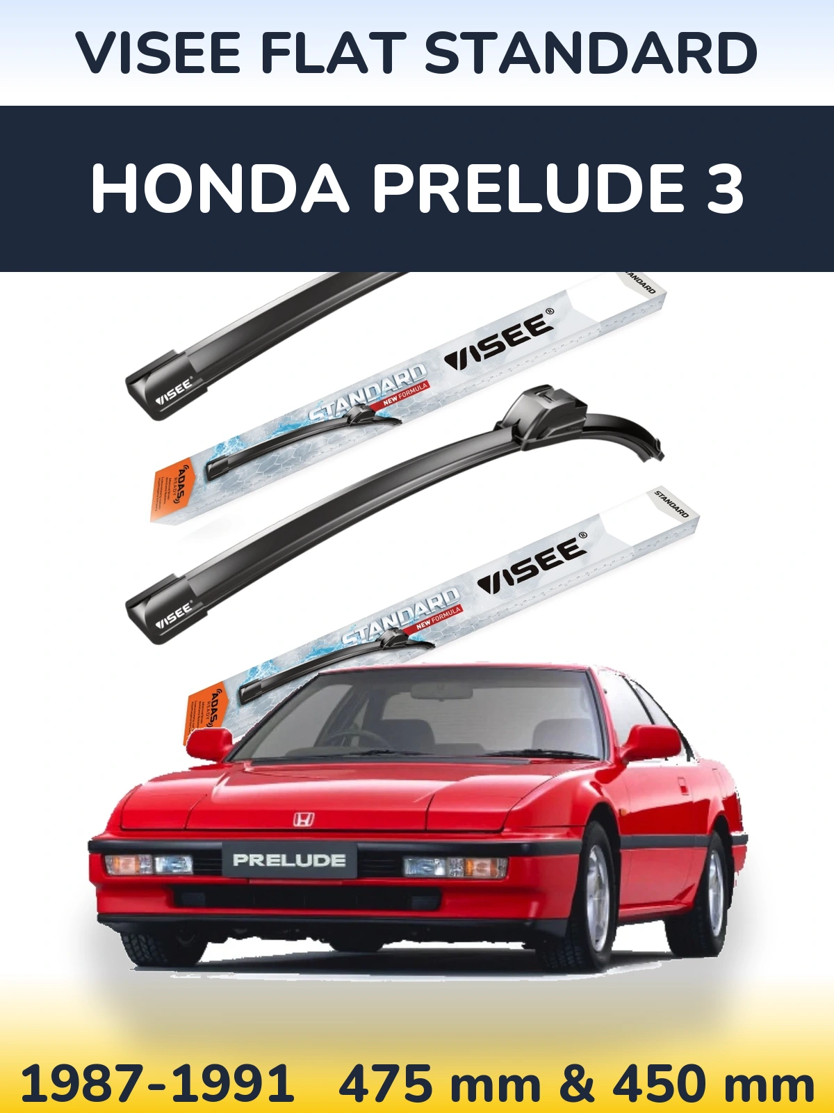 Front wiper blade set VISEE FLAT STANDARD 475 & 450 мм for Honda Prelude 3 1987-1991