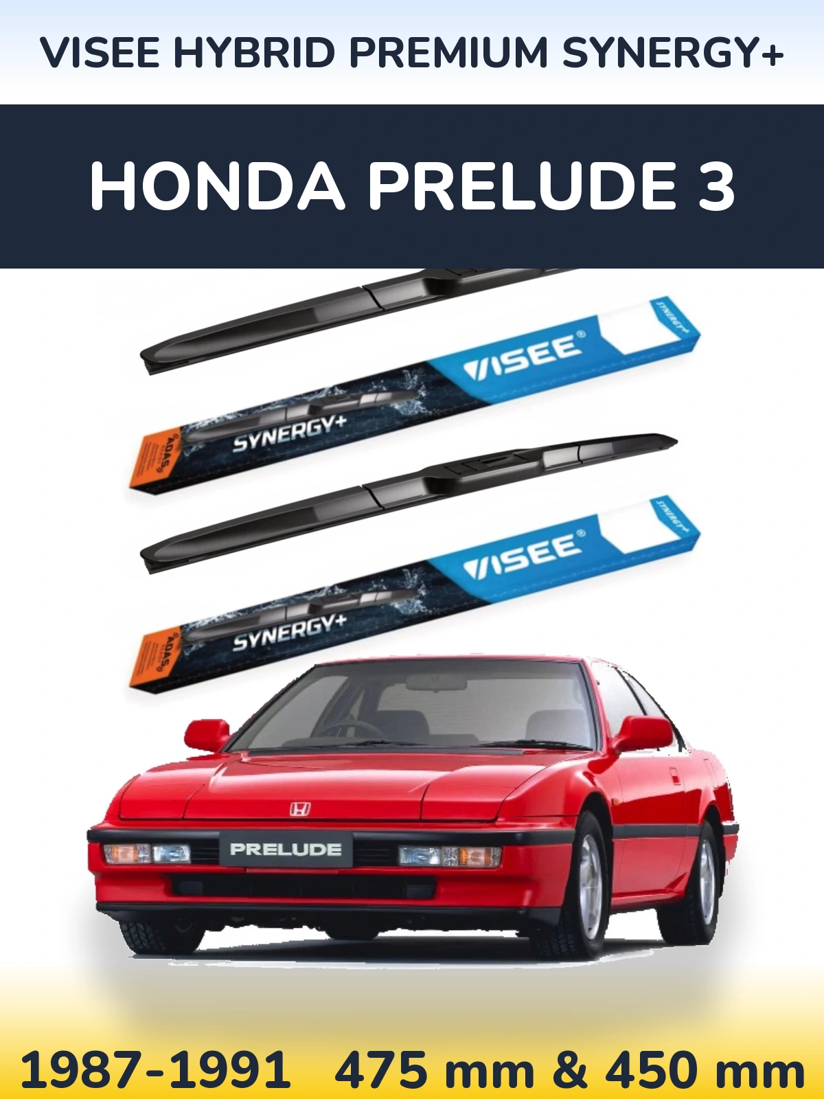 Front wiper blade set VISEE HYBRID PREMIUM SYNERGY+ 475 & 450 мм for Honda Prelude 3 1987-1991