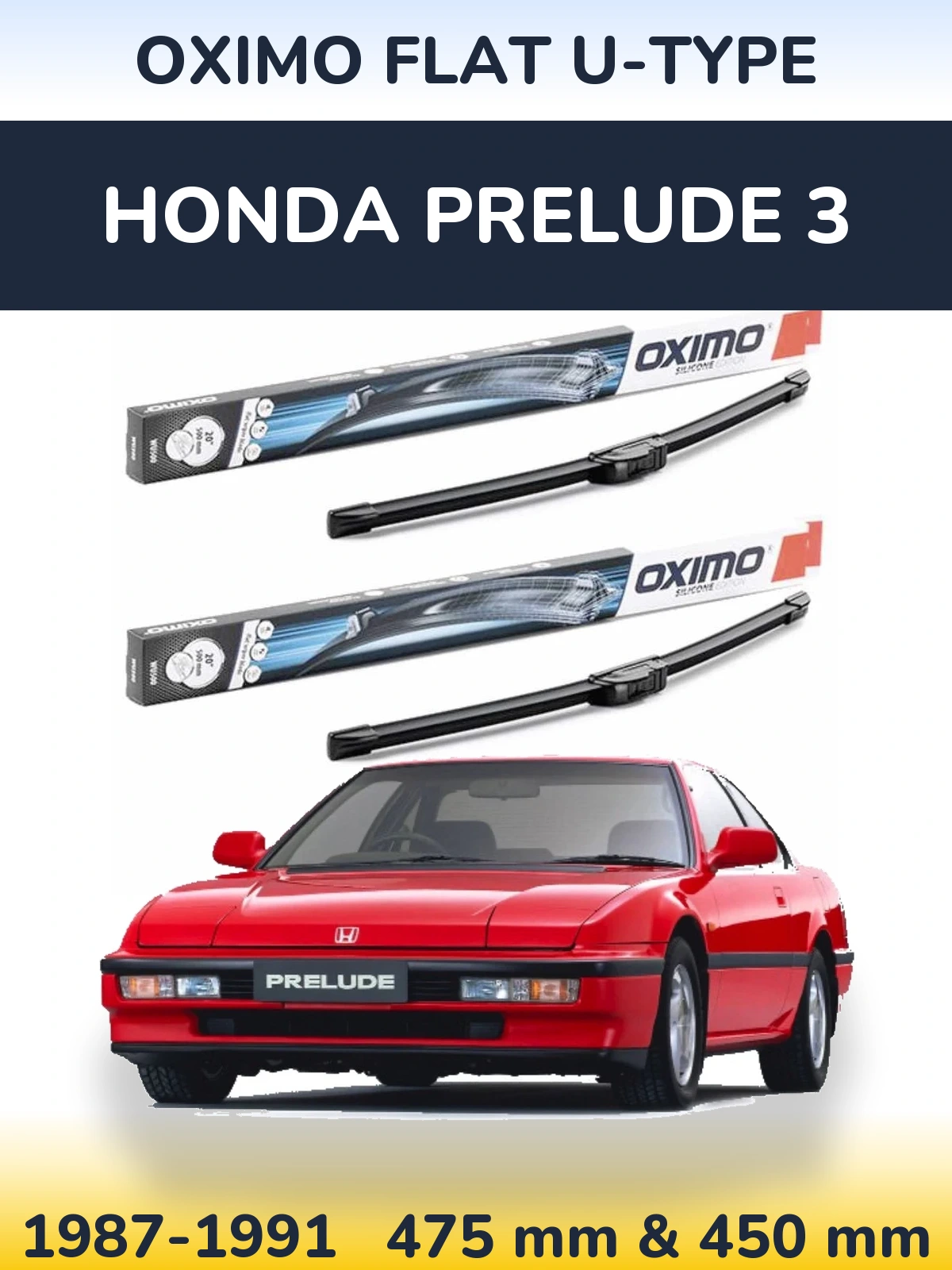 Front wiper blade set Oximo Flat U-type 475 & 450 mm for Honda Prelude 3 1987-1991