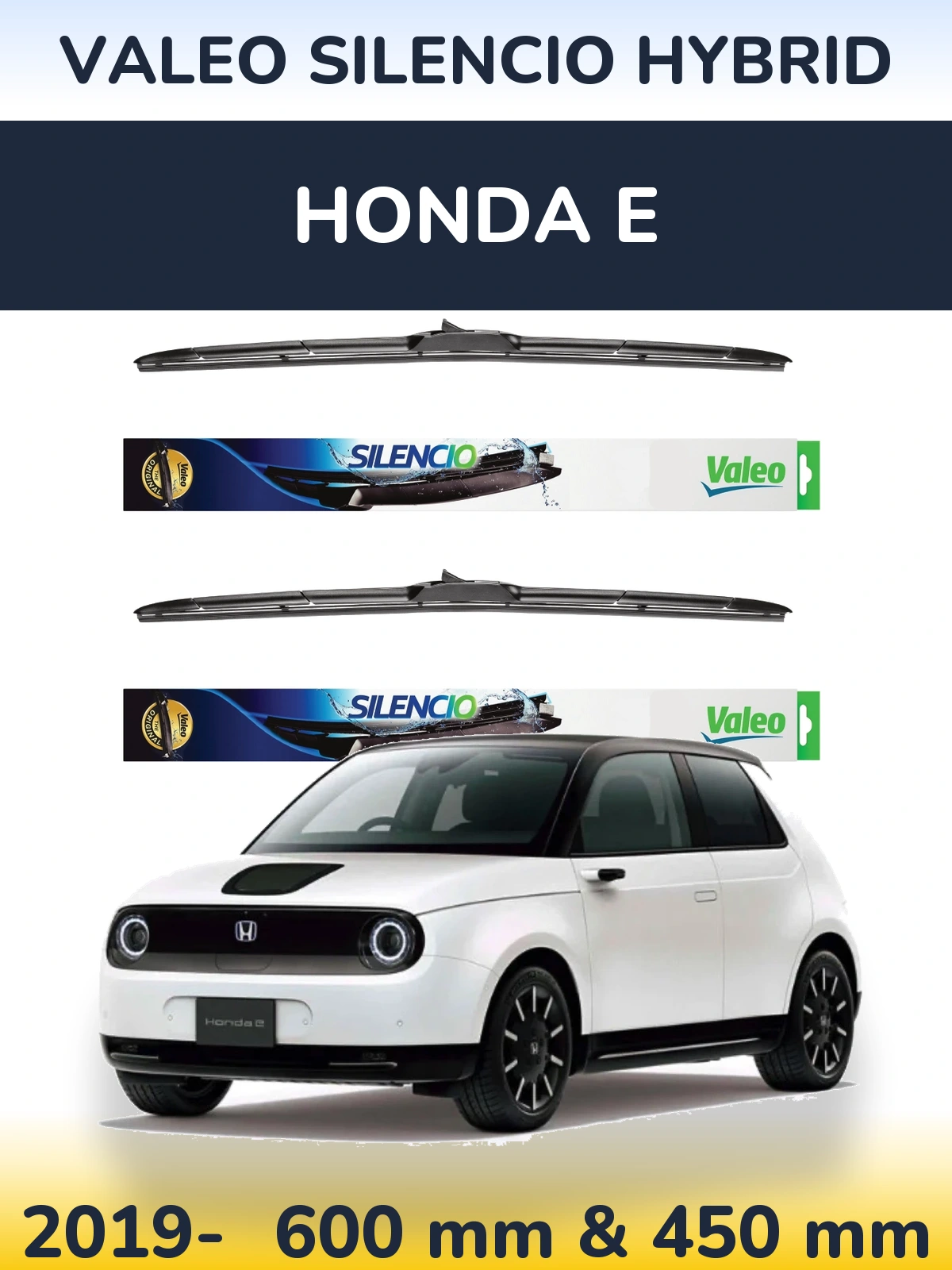 Front wiper blade set Valeo Silencio Hybrid 600 & 450 mm for Honda E 2019-2026