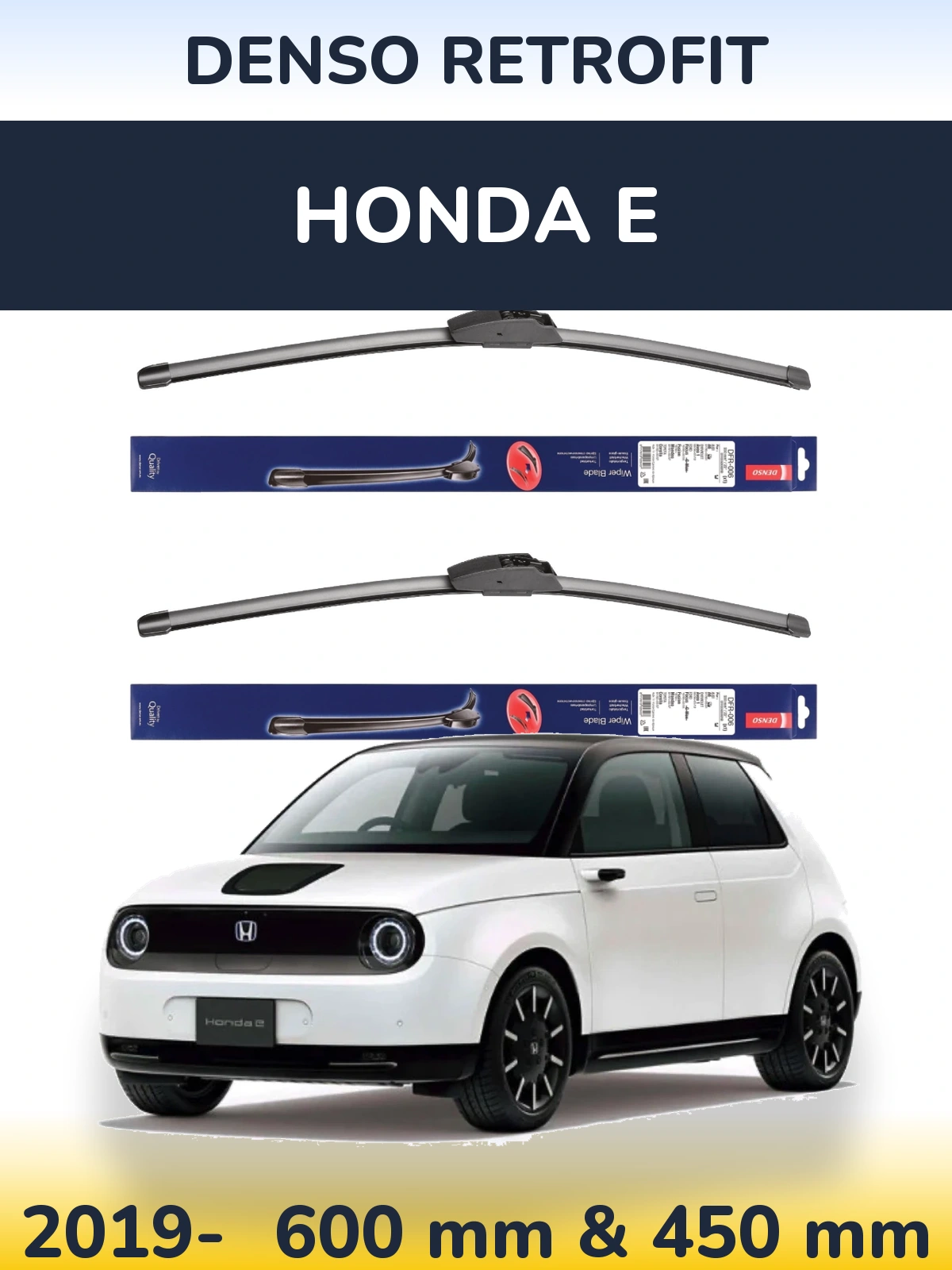 Front wiper blade set Denso Retrofit 600 & 450 mm for Honda E 2019-2026