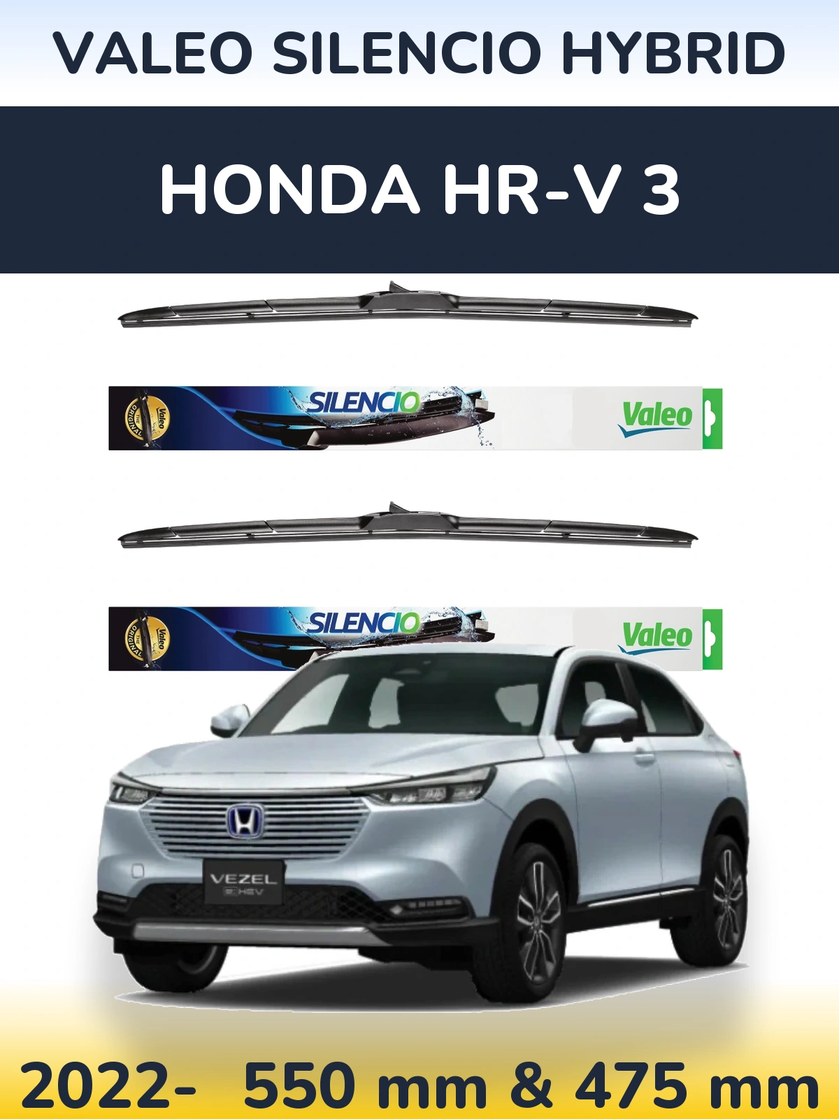 Front wiper blade set Valeo Silencio Hybrid 550 & 475 мм for Honda HR-V 3 2022-2026
