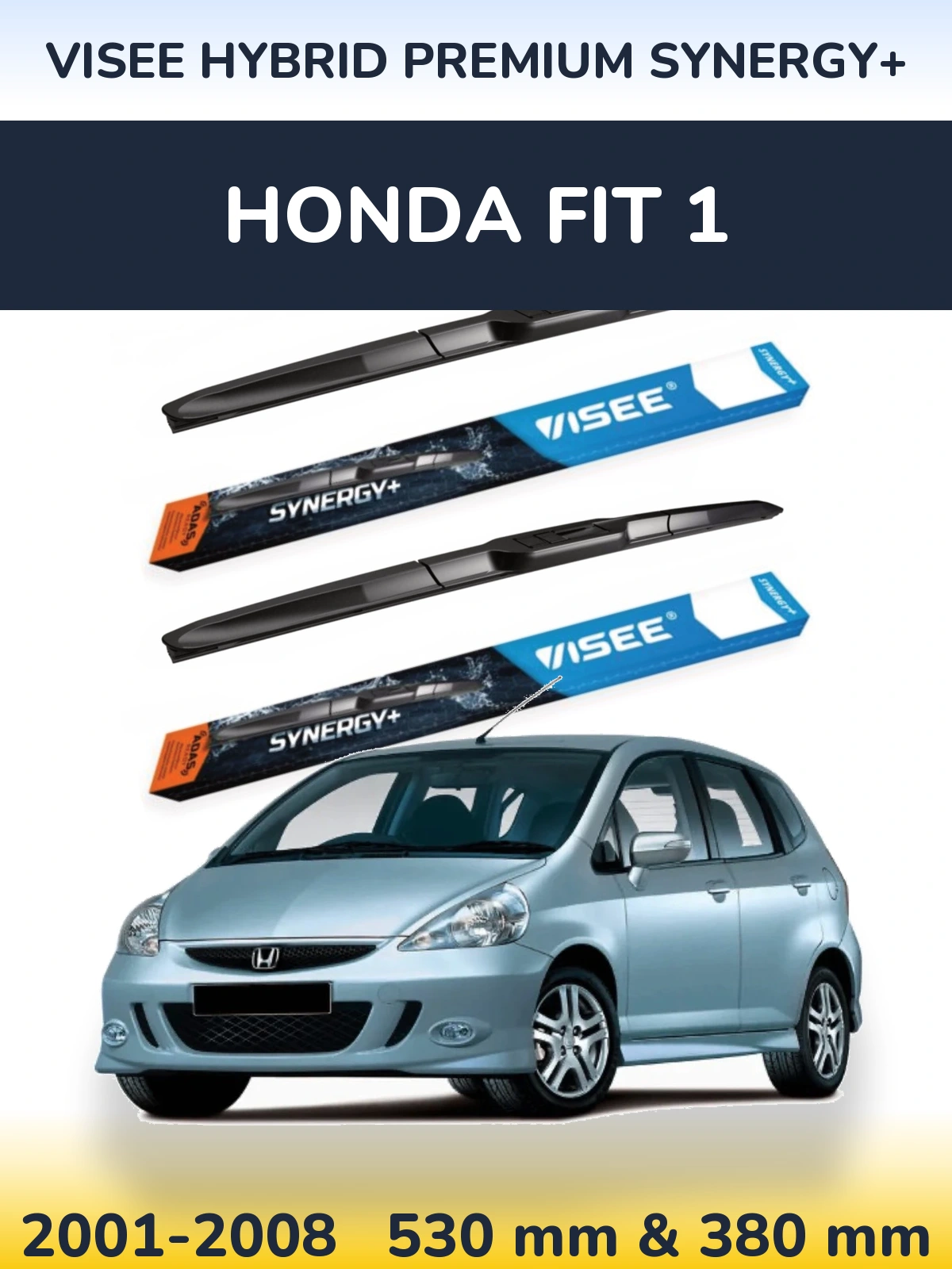 Komplet przednich wycieraczek VISEE HYBRID PREMIUM SYNERGY+ 530 & 380 mm do Honda Fit 1 2001-2008