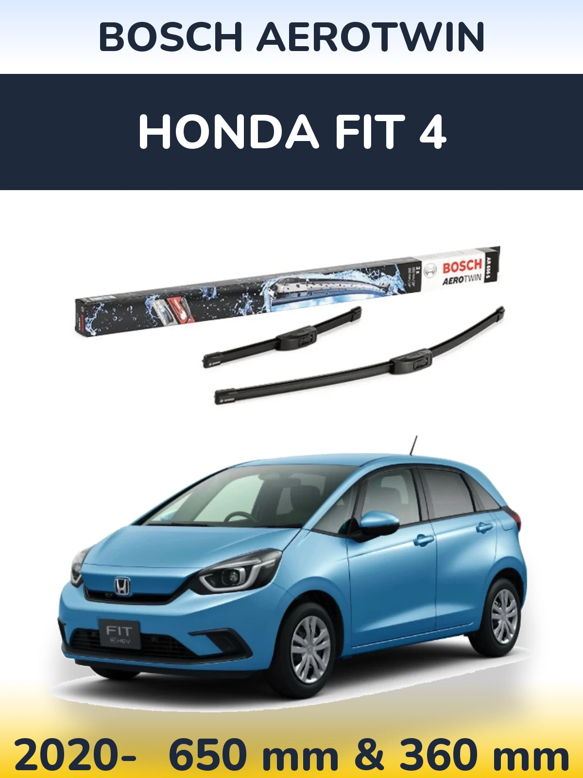 Комплект передніх щіток BOSCH AeroTwin 650 & 360 мм для Honda Fit 4 2020-2026