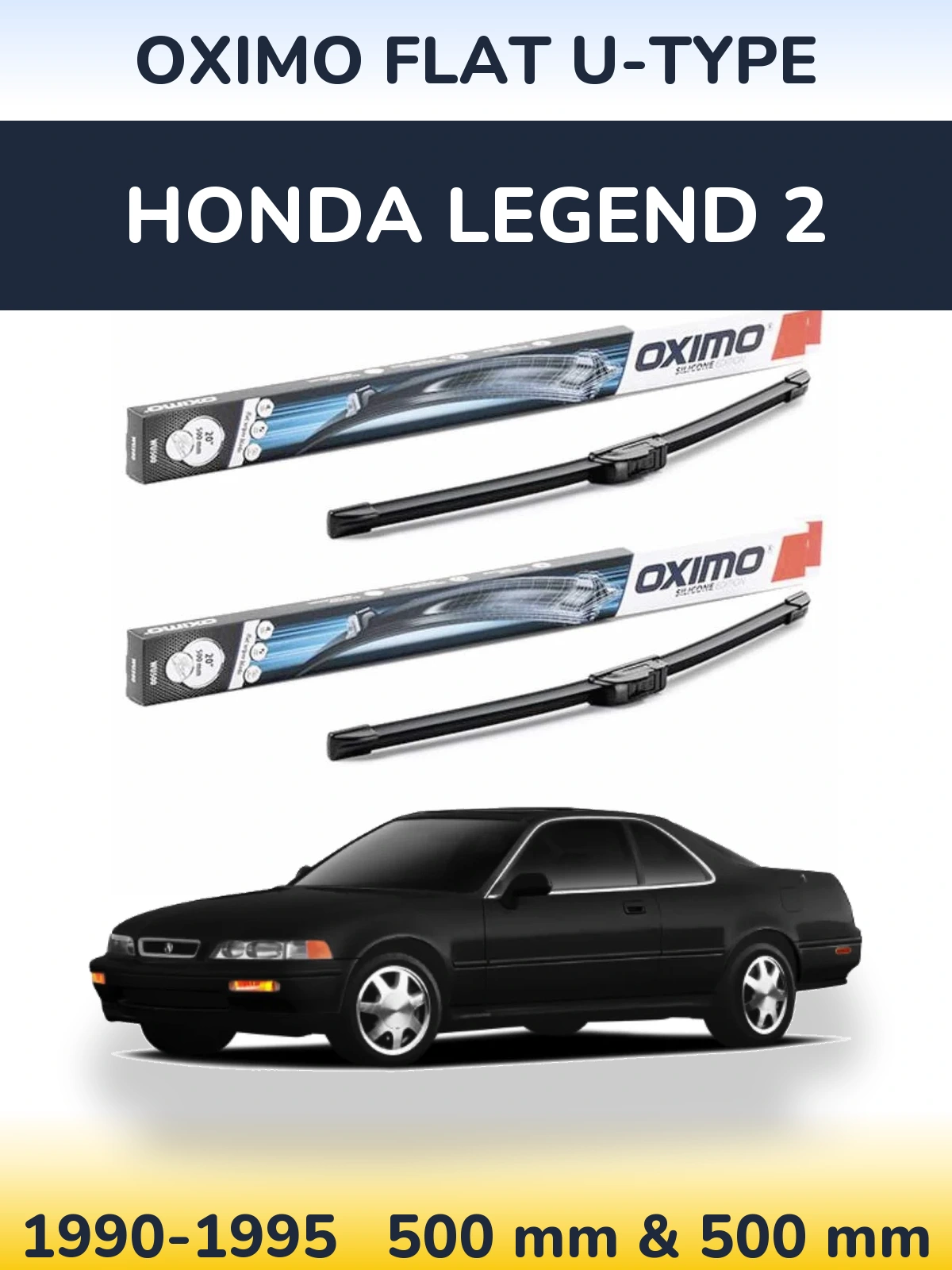 Front wiper blade set Oximo Flat U-type 500 & 500 мм for Honda Legend 2 1990-1995