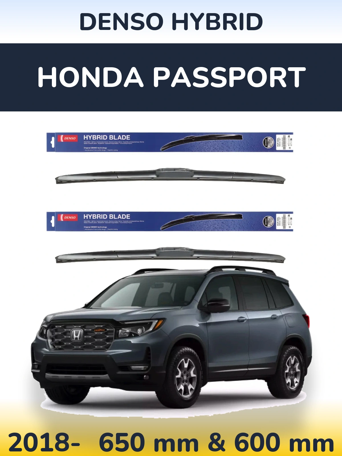 Комплект передніх щіток Denso Hybrid 650 & 600 мм для Honda Passport 2018-2026