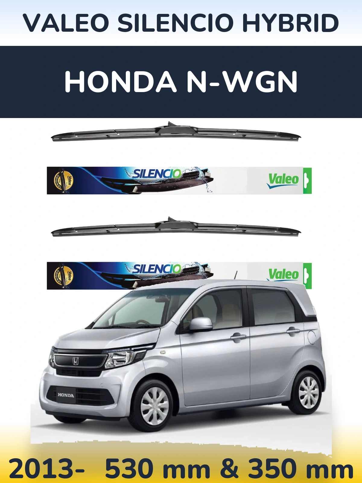 Front wiper blade set Valeo Silencio Hybrid 530 & 350 mm for Honda N-wgn 2013-2026