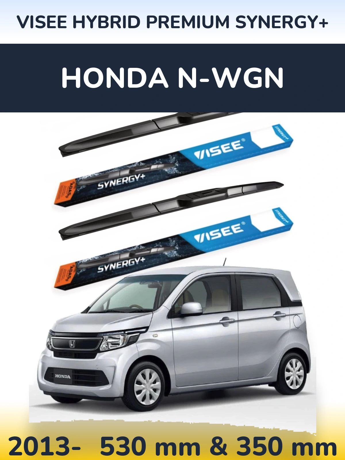 Front wiper blade set VISEE HYBRID PREMIUM SYNERGY+ 530 & 350 mm for Honda N-wgn 2013-2026