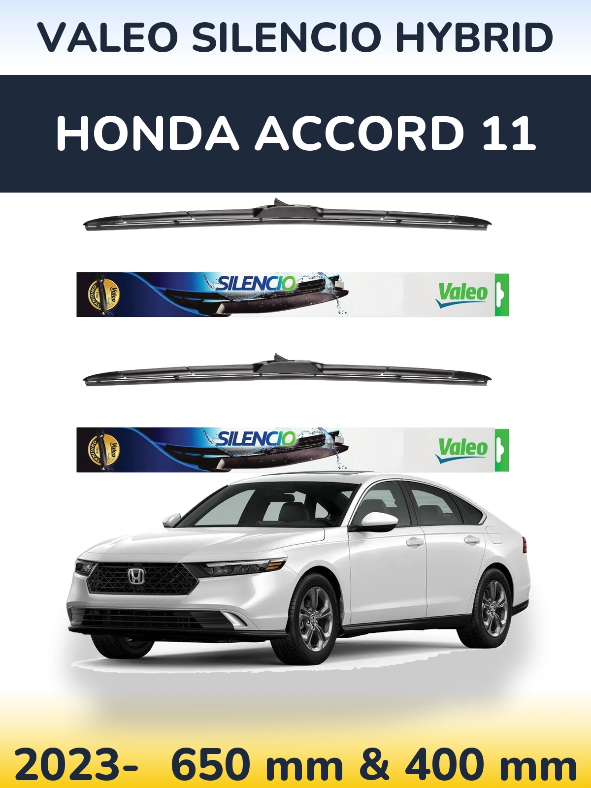 Front wiper blade set Valeo Silencio Hybrid 650 & 400 мм for Honda Accord 11 2023-2026
