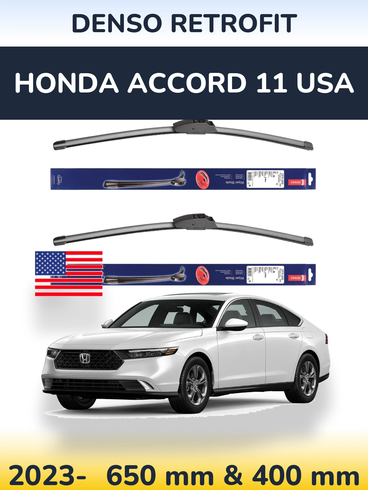 Комплект передних дворников Denso Retrofit 650 & 400 мм для Honda Accord 11 USA 2023-2026