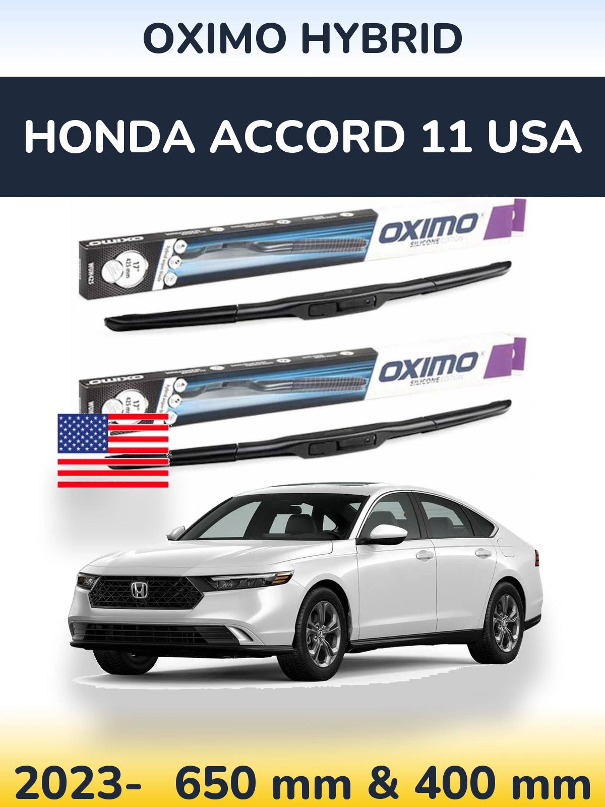 Комплект передних дворников Oximo Hybrid 650 & 400 мм для Honda Accord 11 USA 2023-2026