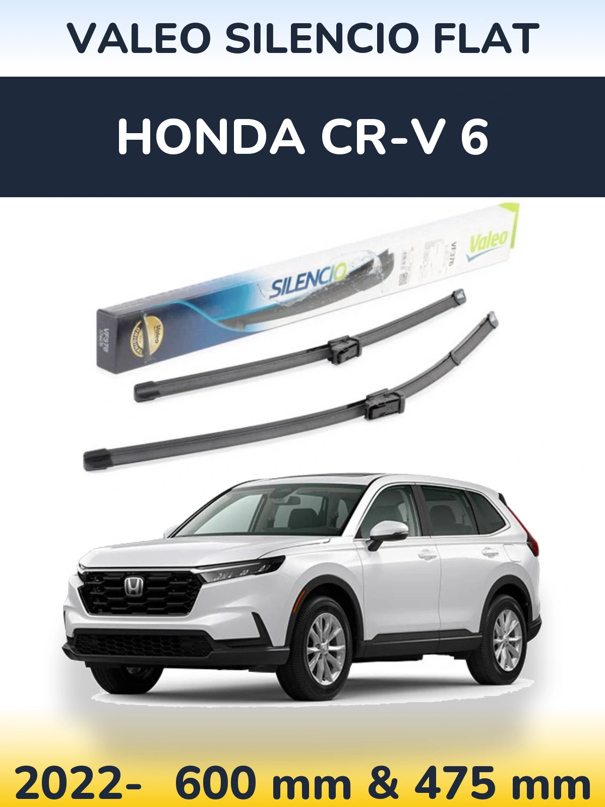Front wiper blade set Valeo Silencio Flat 600 & 475 мм for Honda CR-V 6 2022-2026
