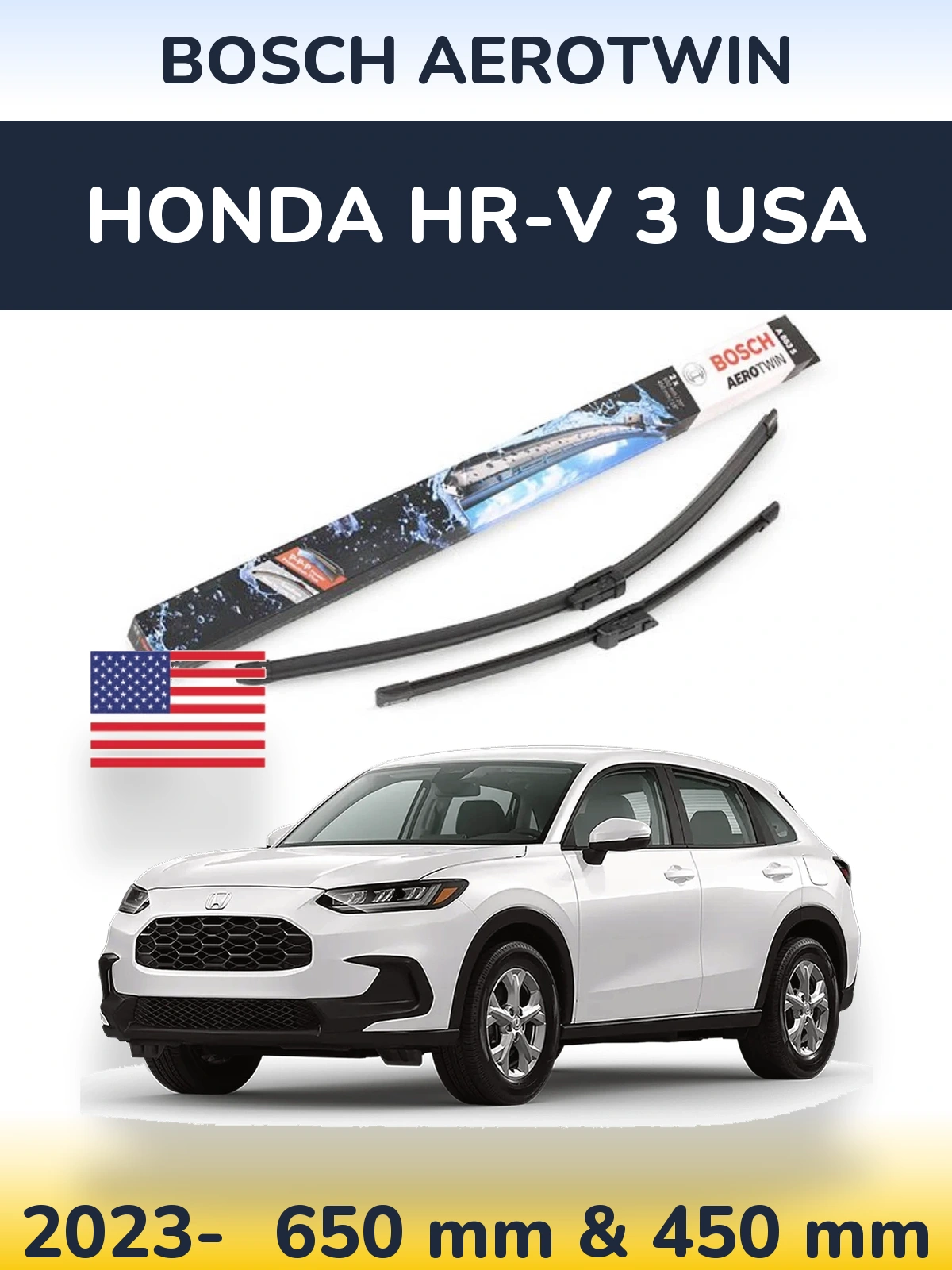 Комплект передних дворников BOSCH AeroTwin 650 & 450 мм для Honda HR-V 3 USA 2023-2026