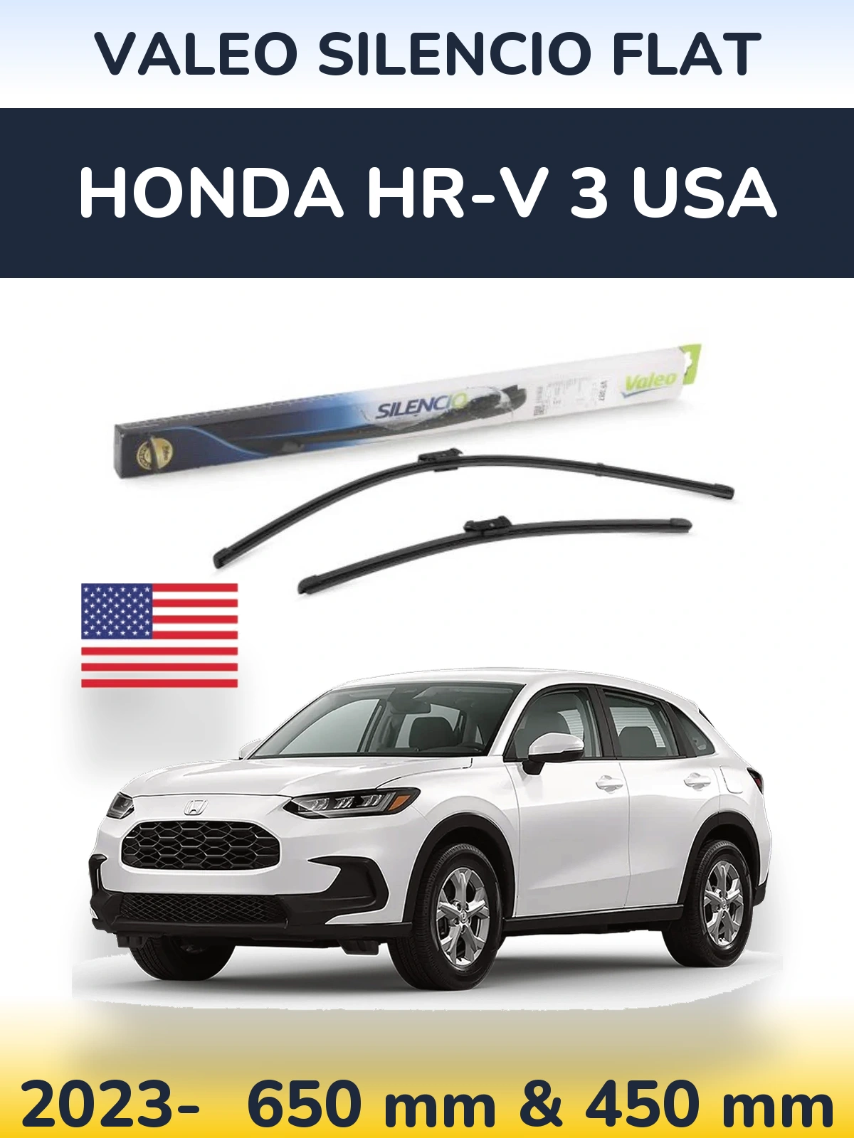Front wiper blade set Valeo Silencio Flat 650 & 450 мм for Honda HR-V 3 USA 2023-2026