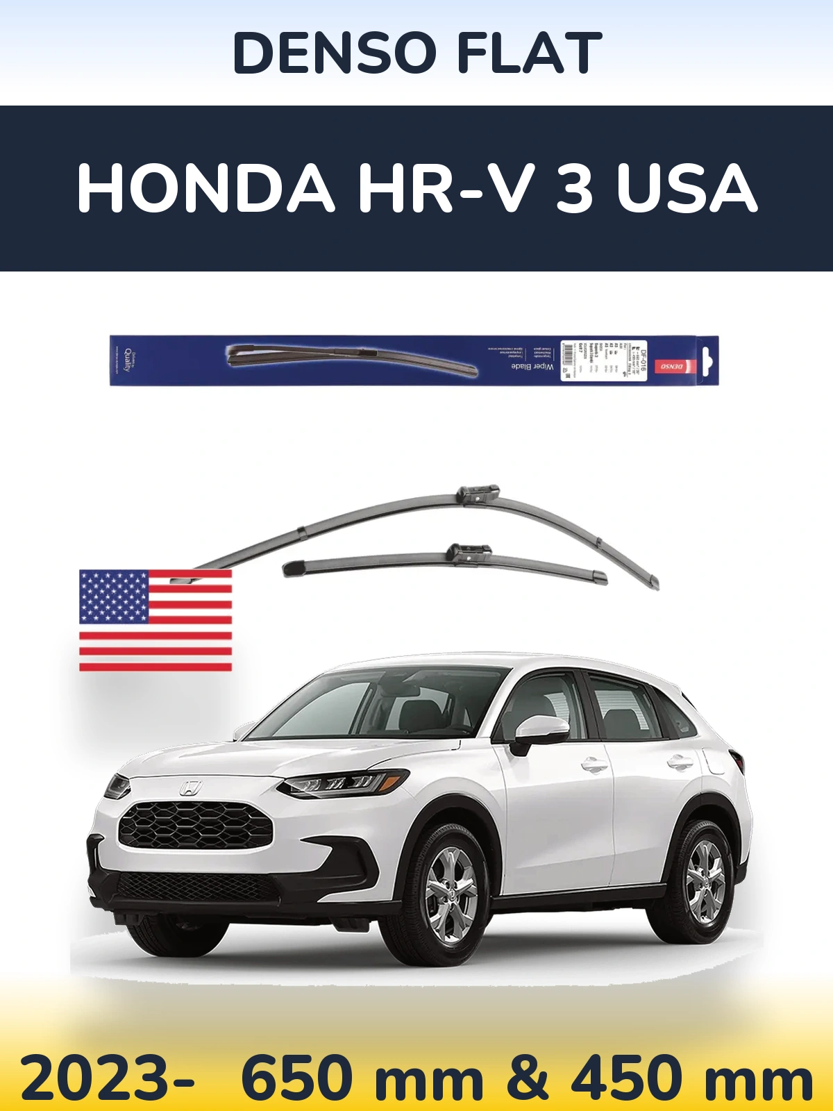 Front wiper blade set Denso Flat 650 & 450 мм for Honda HR-V 3 USA 2023-2026