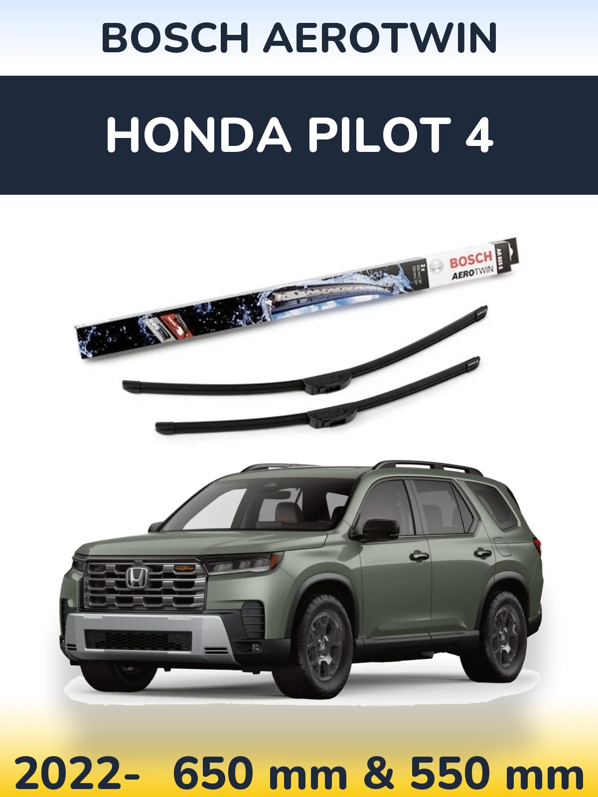 Front wiper blade set BOSCH AeroTwin 650 & 550 мм for Honda Pilot 4 2022-2026