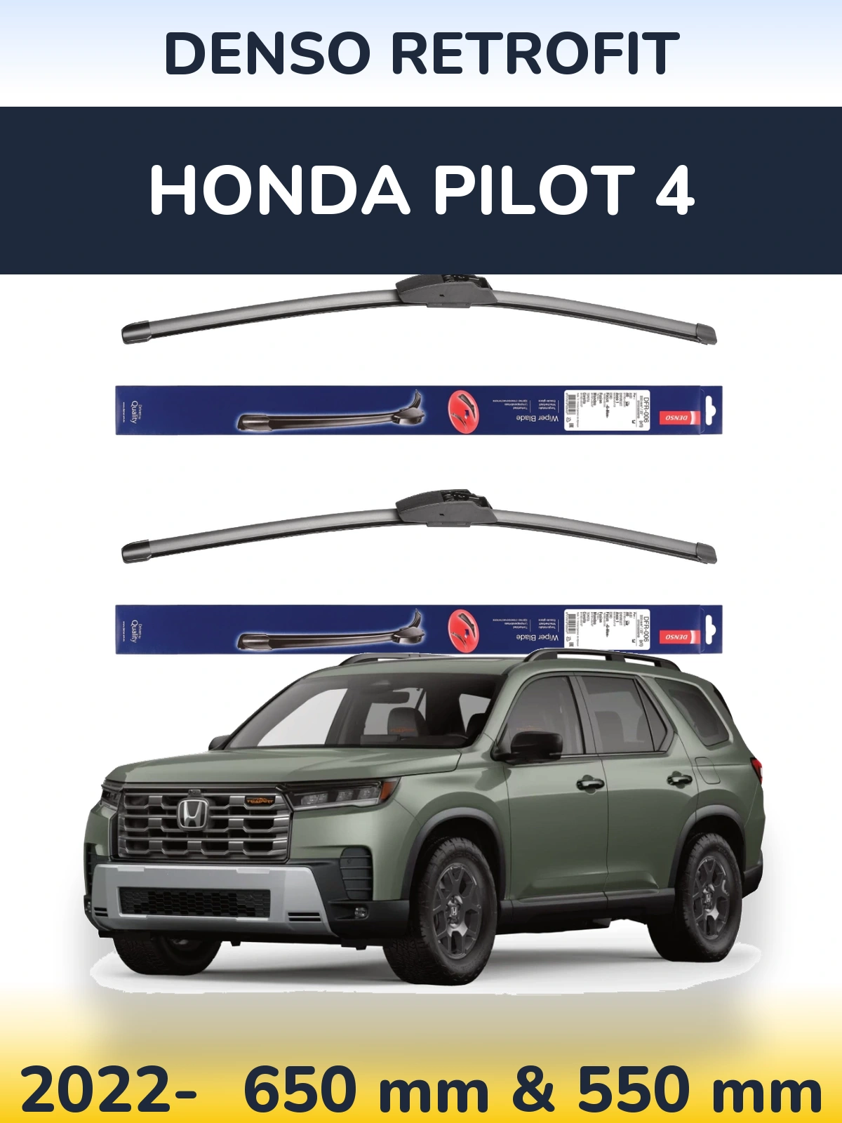 Комплект передних дворников Denso Retrofit 650 & 550 мм для Honda Pilot 4 2022-2026