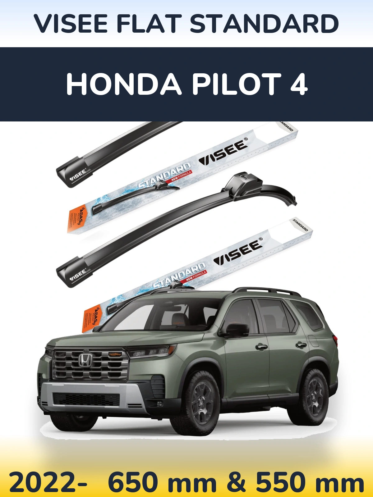 Front wiper blade set VISEE FLAT STANDARD 650 & 550 мм for Honda Pilot 4 2022-2026