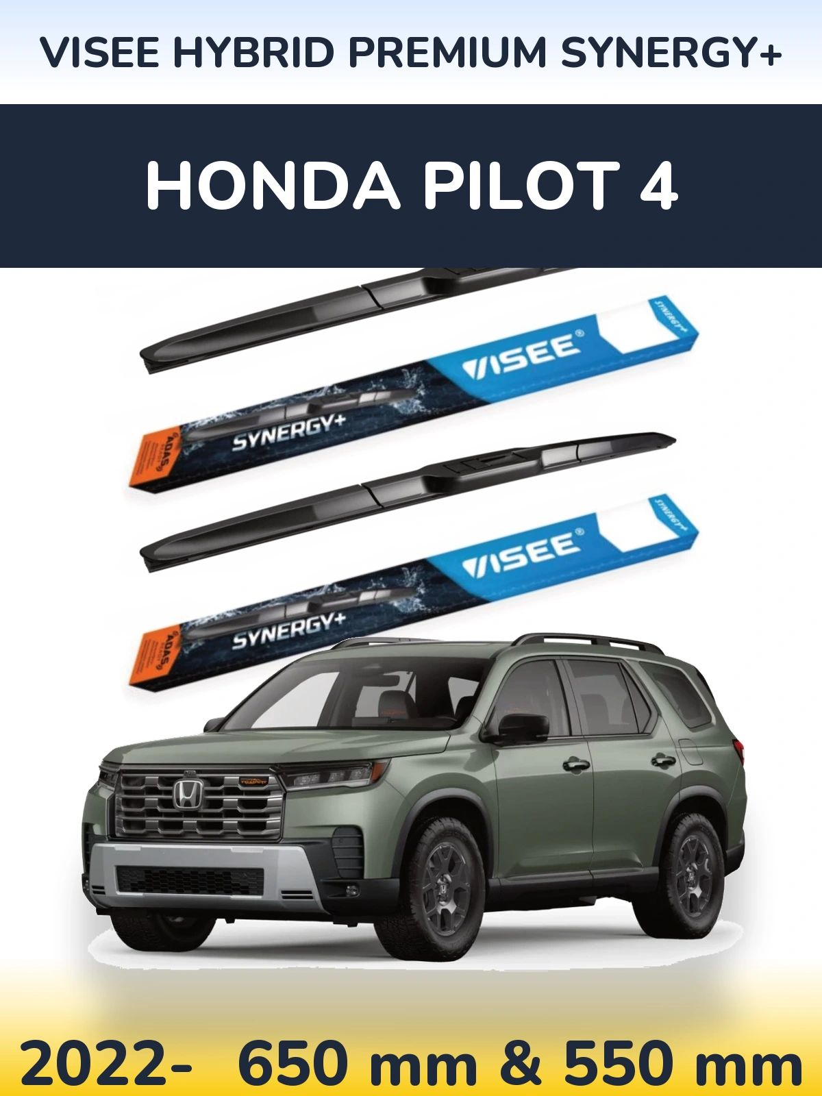 Front wiper blade set VISEE HYBRID PREMIUM SYNERGY+ 650 & 550 мм for Honda Pilot 4 2022-2026