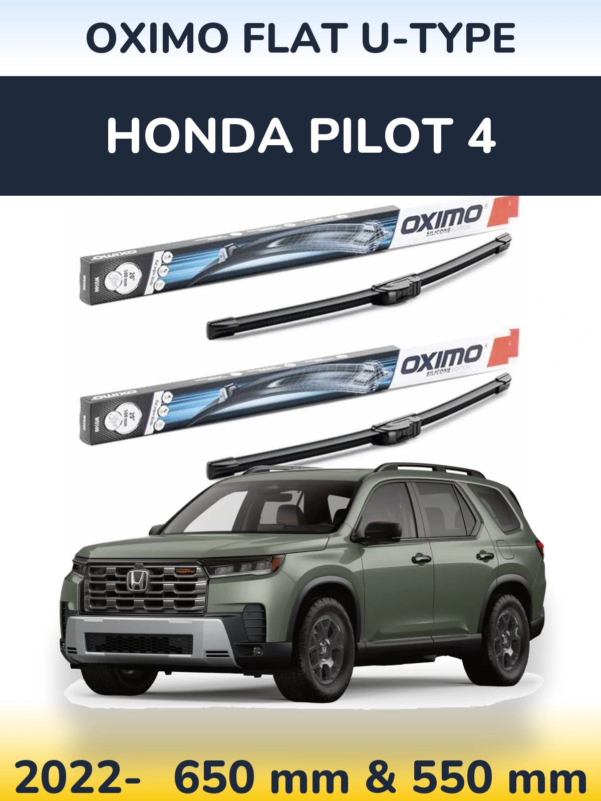Комплект передних дворников Oximo Flat U-type 650 & 550 мм для Honda Pilot 4 2022-2026
