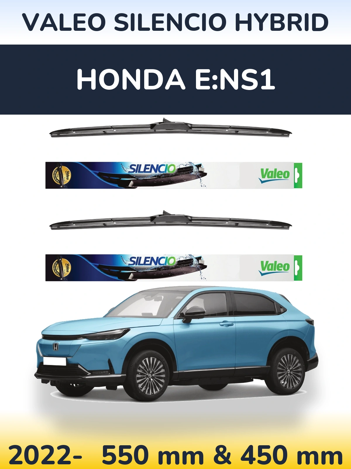 Front wiper blade set Valeo Silencio Hybrid 550 & 450 mm for Honda e:NS1 2022-2026