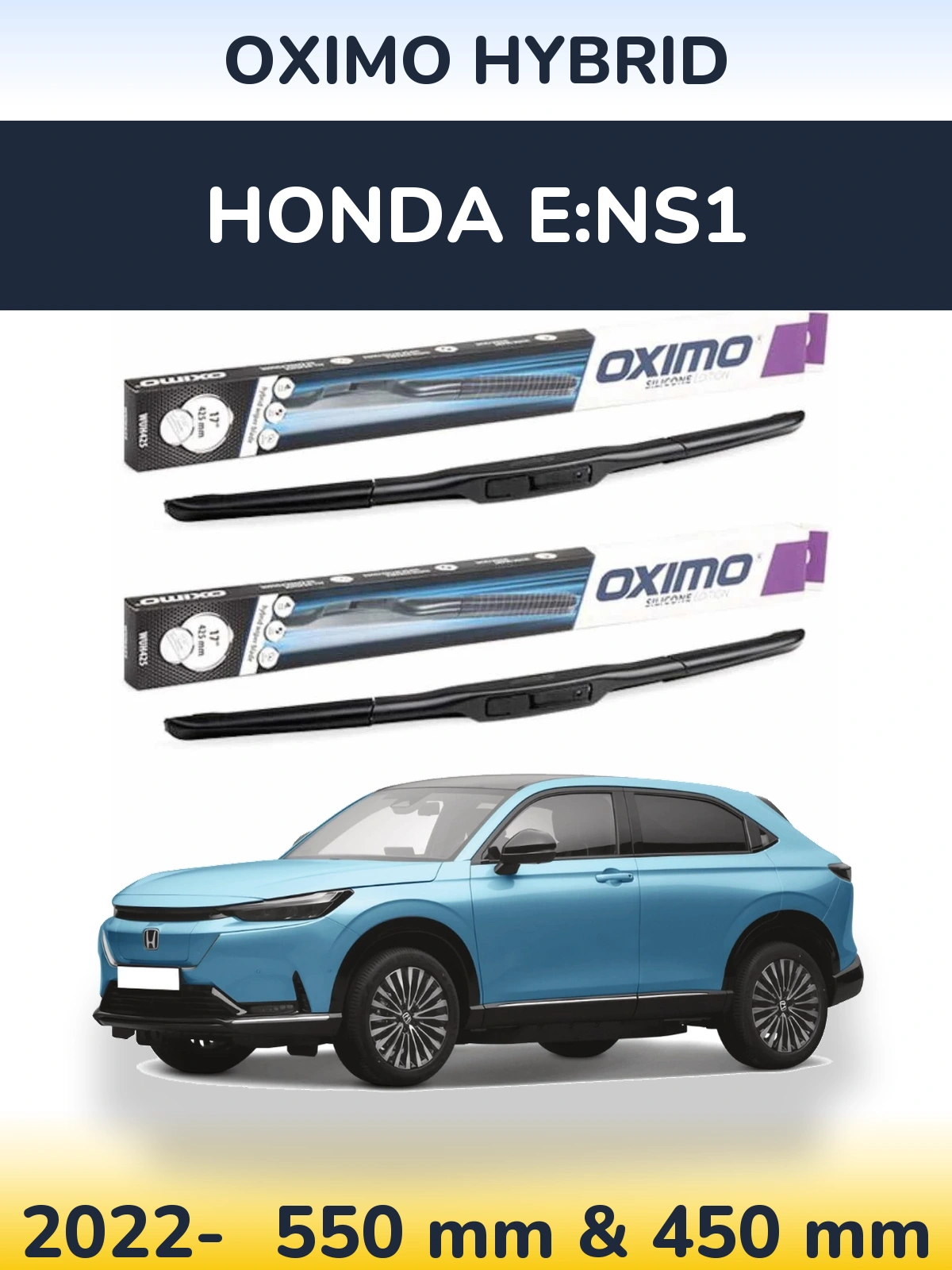 Комплект передних дворников Oximo Hybrid 550 & 450 мм для Honda e:NS1 2022-2026