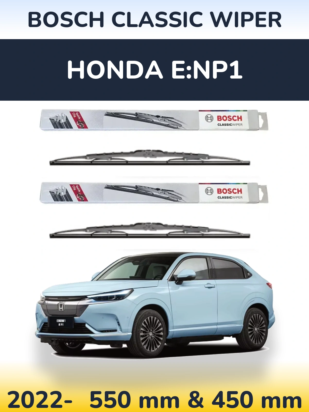 Front wiper blade set BOSCH Classic Wiper 550 & 450 мм for Honda e:NP1 2022-2026