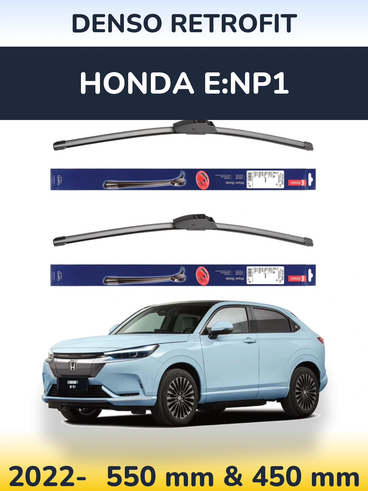 Front wiper blade set Denso Retrofit 550 & 450 мм for Honda e:NP1 2022-2026
