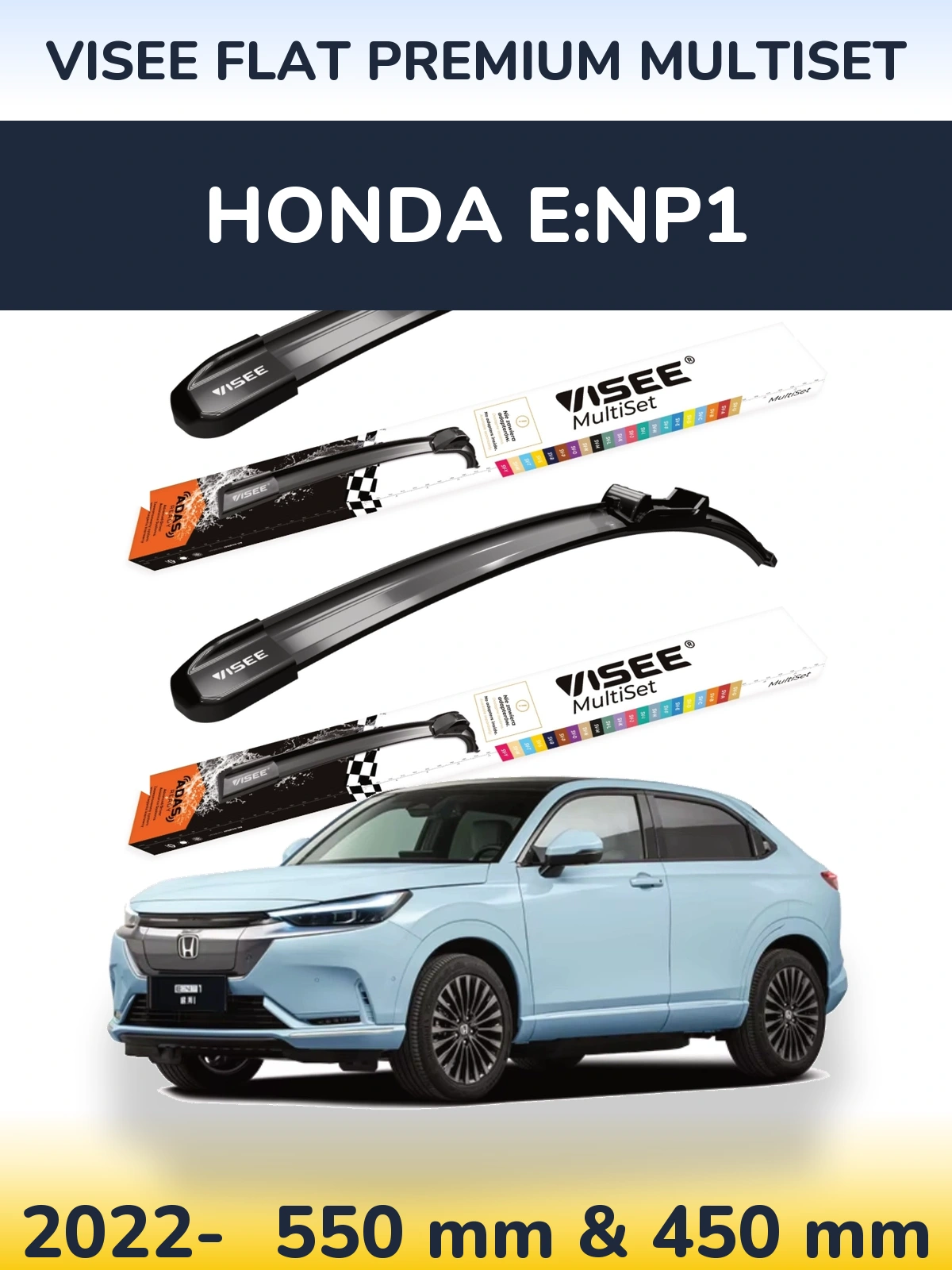 Front wiper blade set VISEE FLAT PREMIUM MultiSet 550 & 450 мм for Honda e:NP1 2022-2026