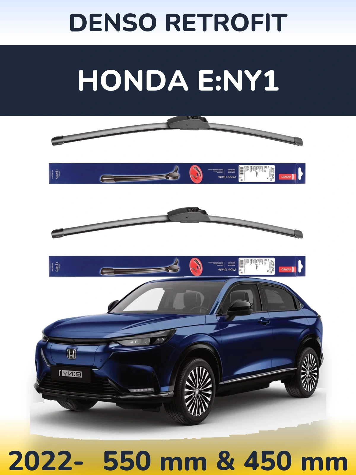 Front wiper blade set Denso Retrofit 550 & 450 mm for Honda e:Ny1 2022-2026