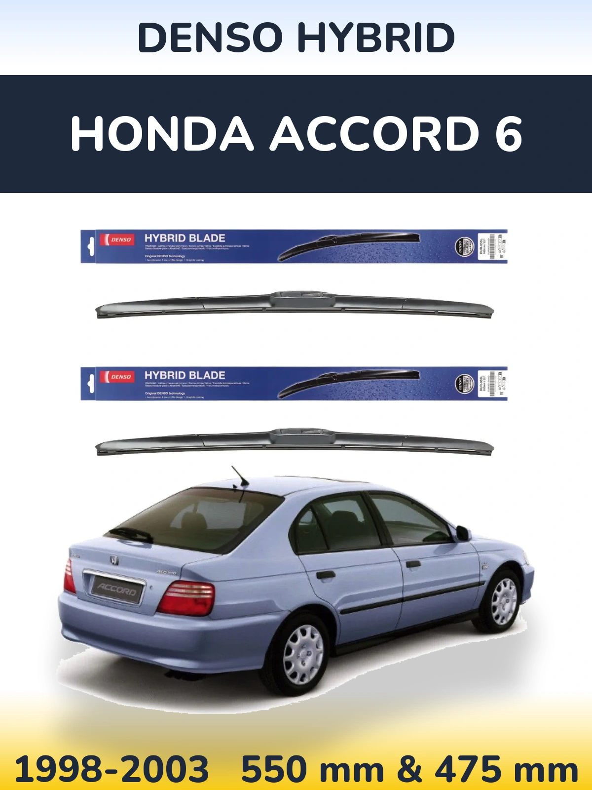 Front wiper blade set Denso Hybrid 550 & 475 mm for Honda Accord 6 1998-2003