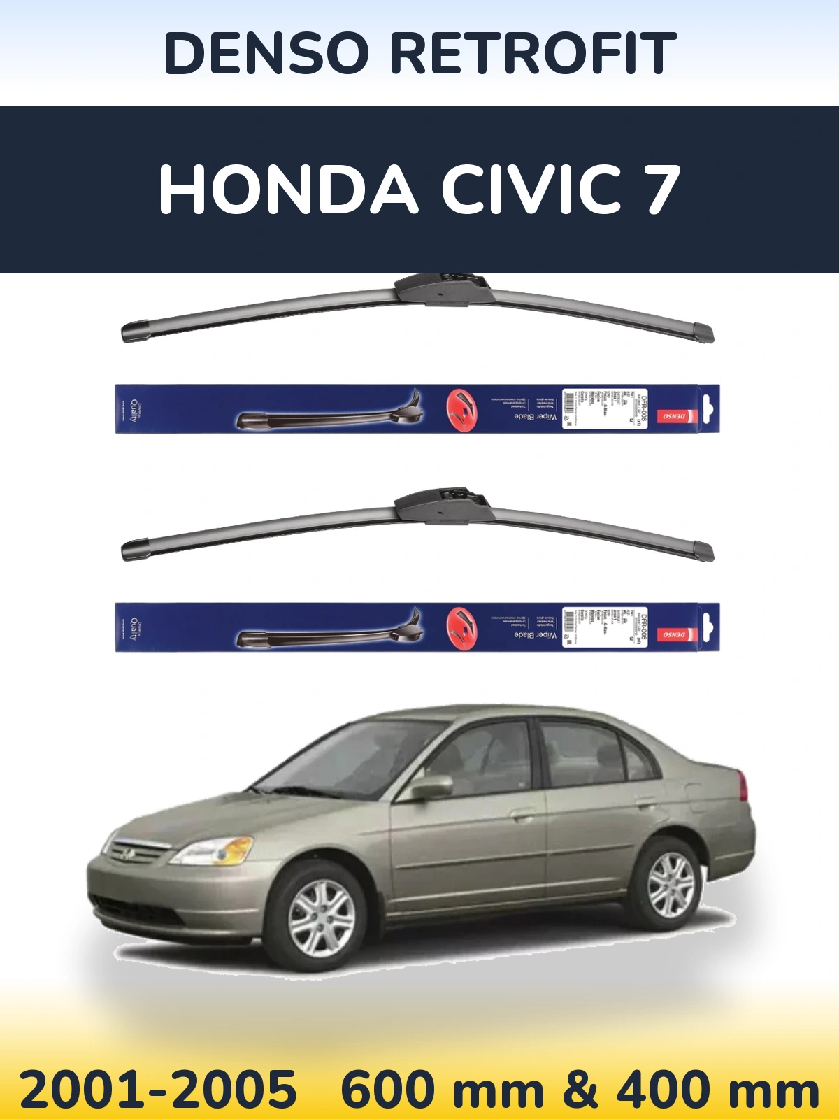 Front wiper blade set Denso Retrofit 600 & 400 мм for Honda Civic 7 2001-2005