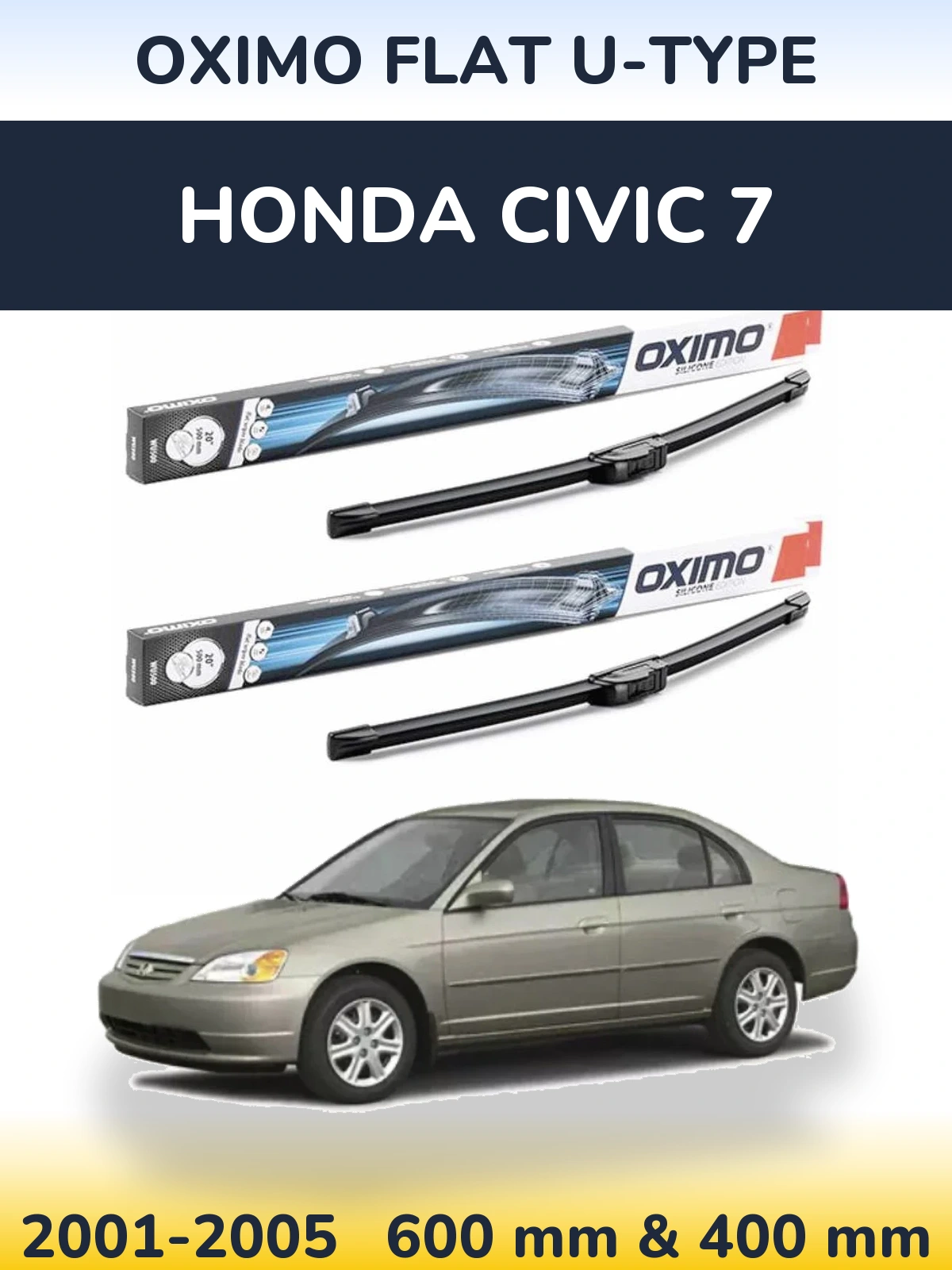 Front wiper blade set Oximo Flat U-type 600 & 400 мм for Honda Civic 7 2001-2005