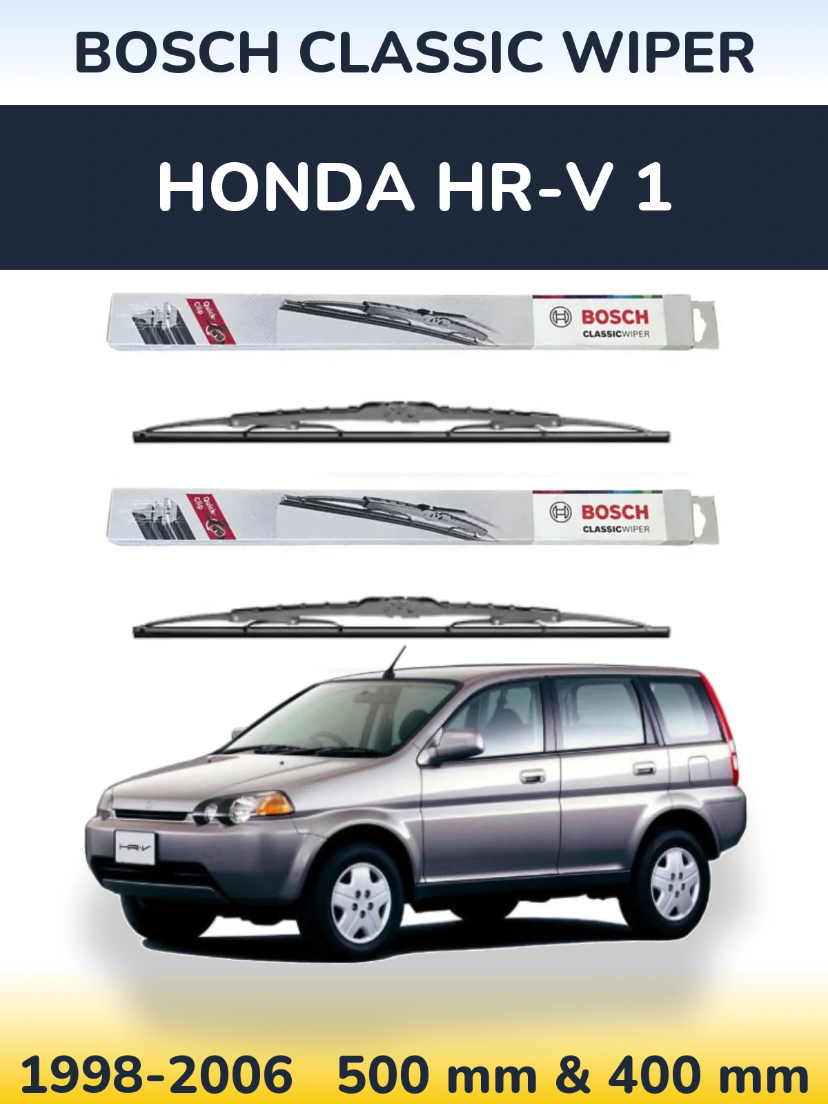 Front wiper blade set BOSCH Classic Wiper 500 & 400 мм for Honda HR-V 1 1998-2006