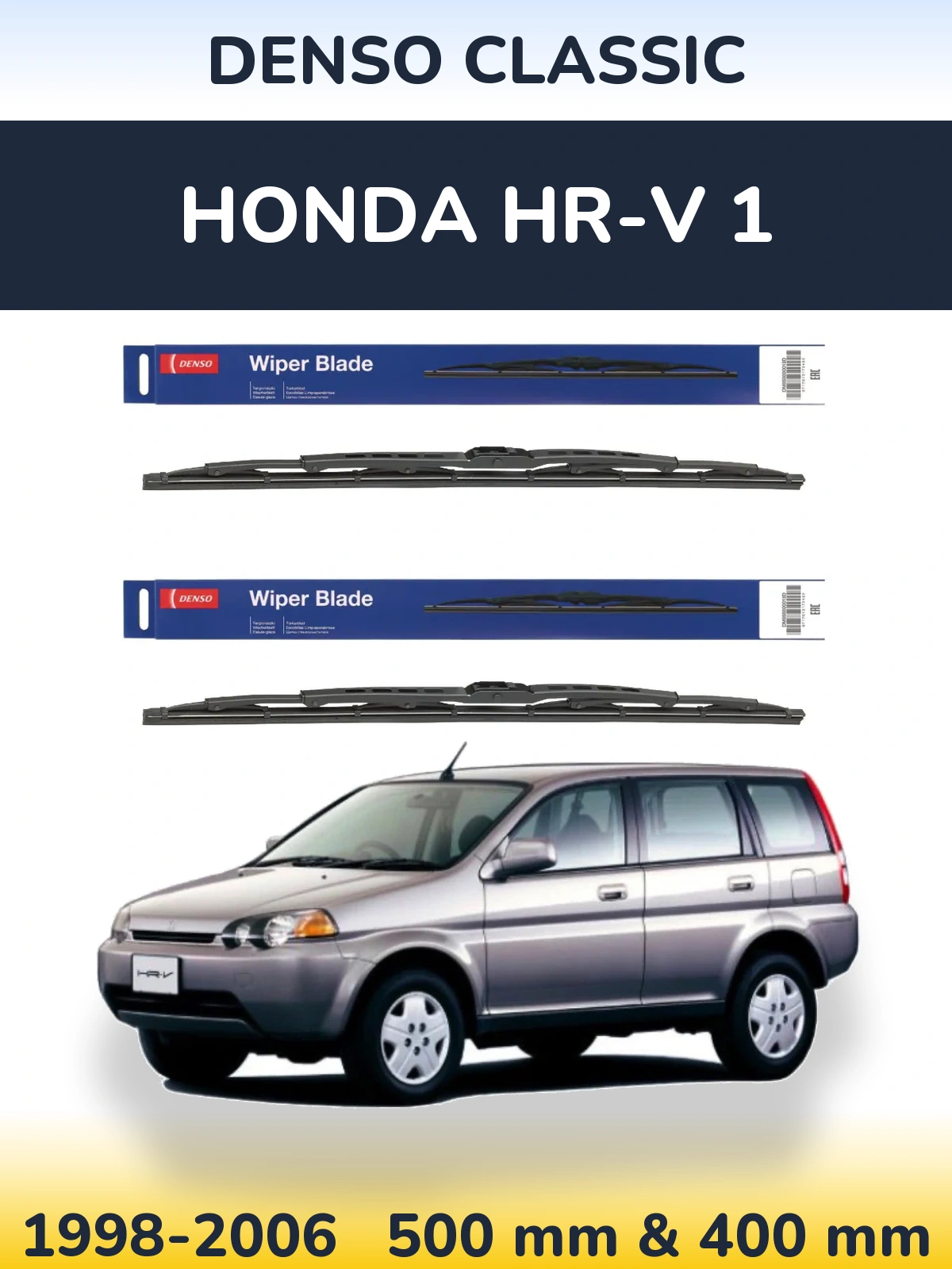 Front wiper blade set Denso Classic 500 & 400 mm for Honda HR-V 1 1998-2006