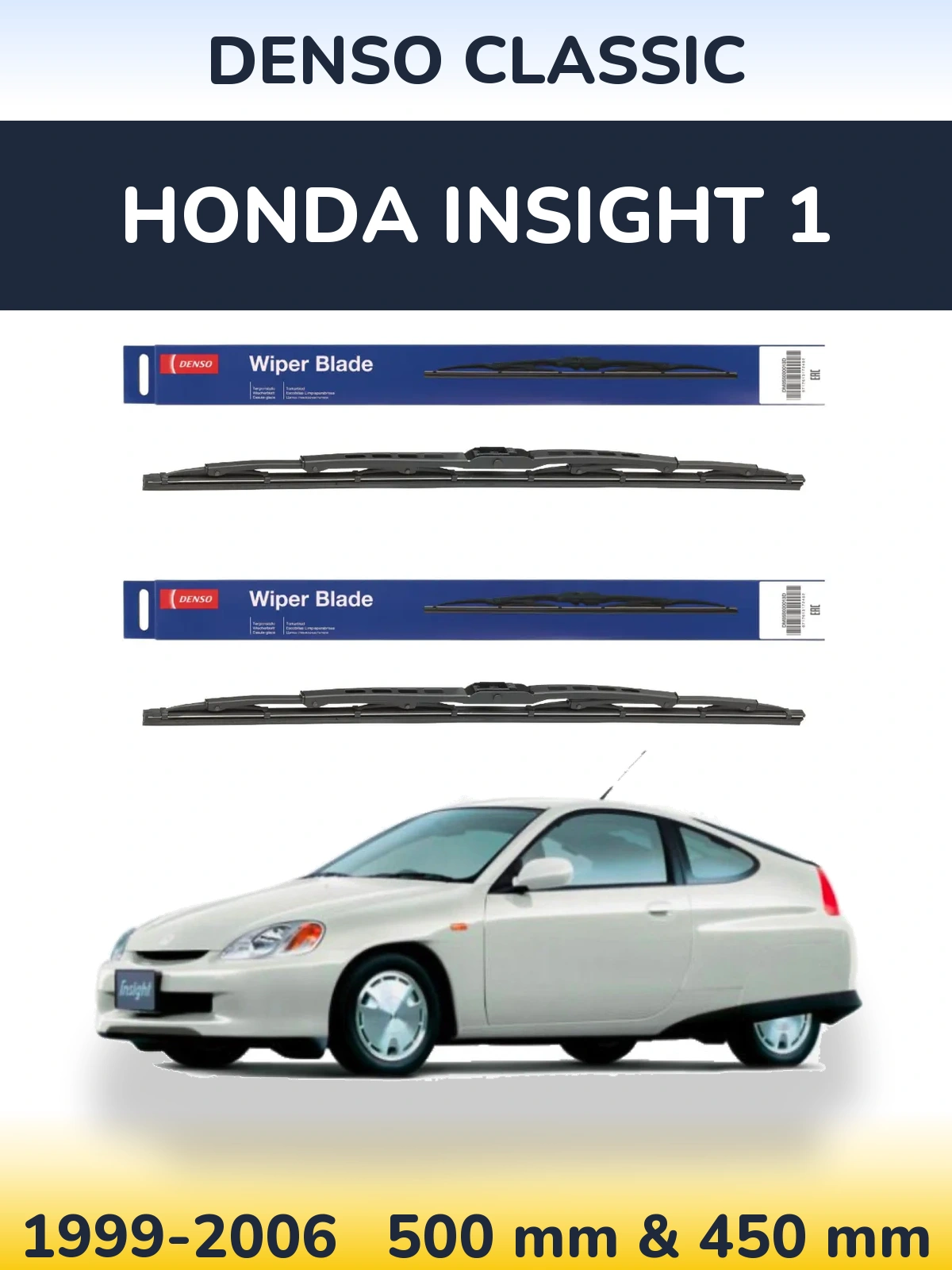 Front wiper blade set Denso Classic 500 & 450 мм for Honda Insight 1 1999-2006