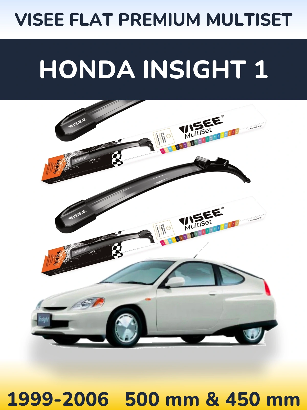 Комплект передних дворников VISEE FLAT PREMIUM MultiSet 500 & 450 мм для Honda Insight 1 1999-2006