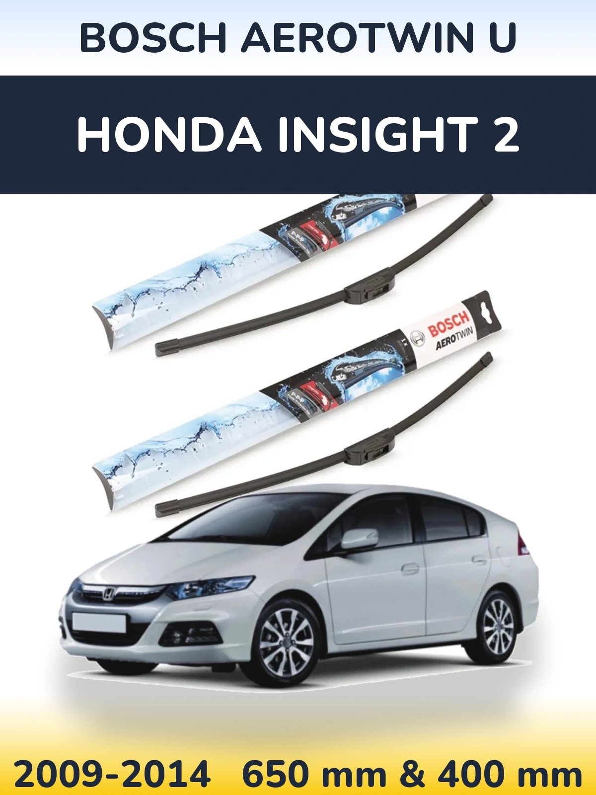 Komplet przednich wycieraczek BOSCH AeroTwin U 650 & 400 mm do Honda Insight 2 2009-2014