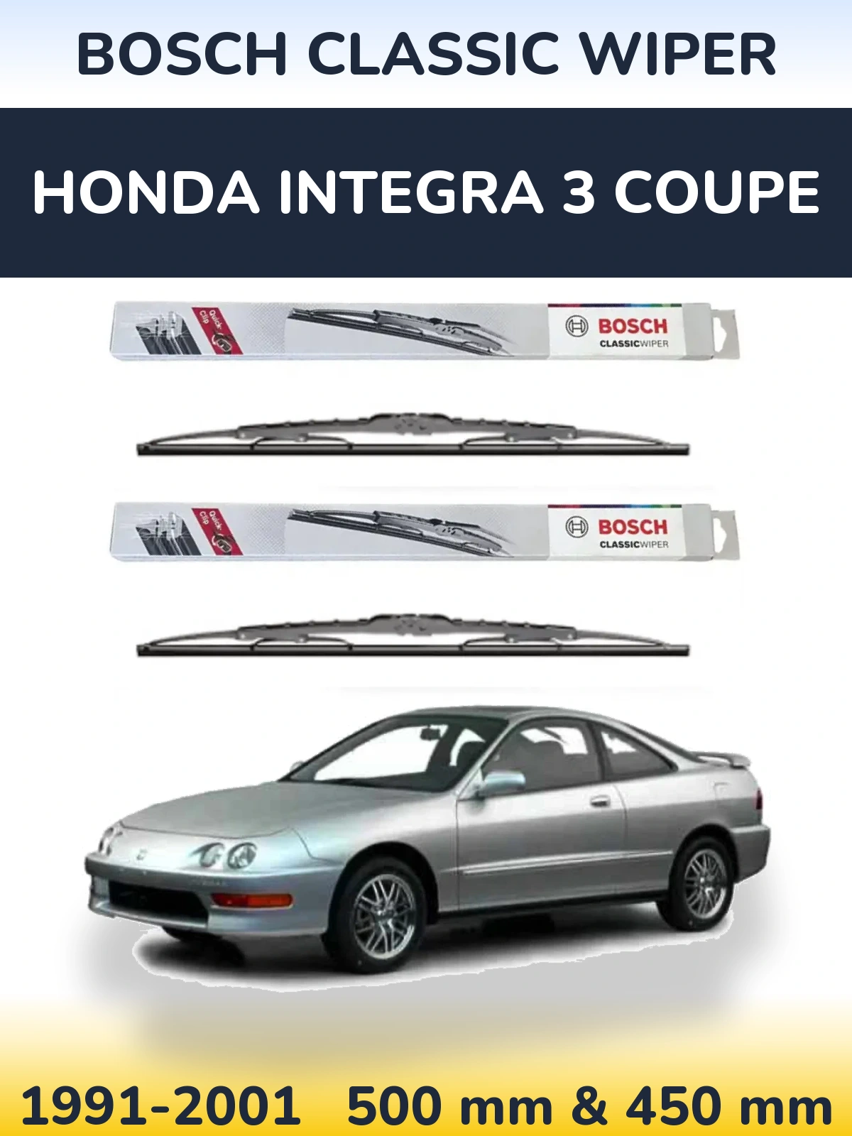 Front wiper blade set BOSCH Classic Wiper 500 & 450 мм for Honda Integra 3 coupe 1991-2001